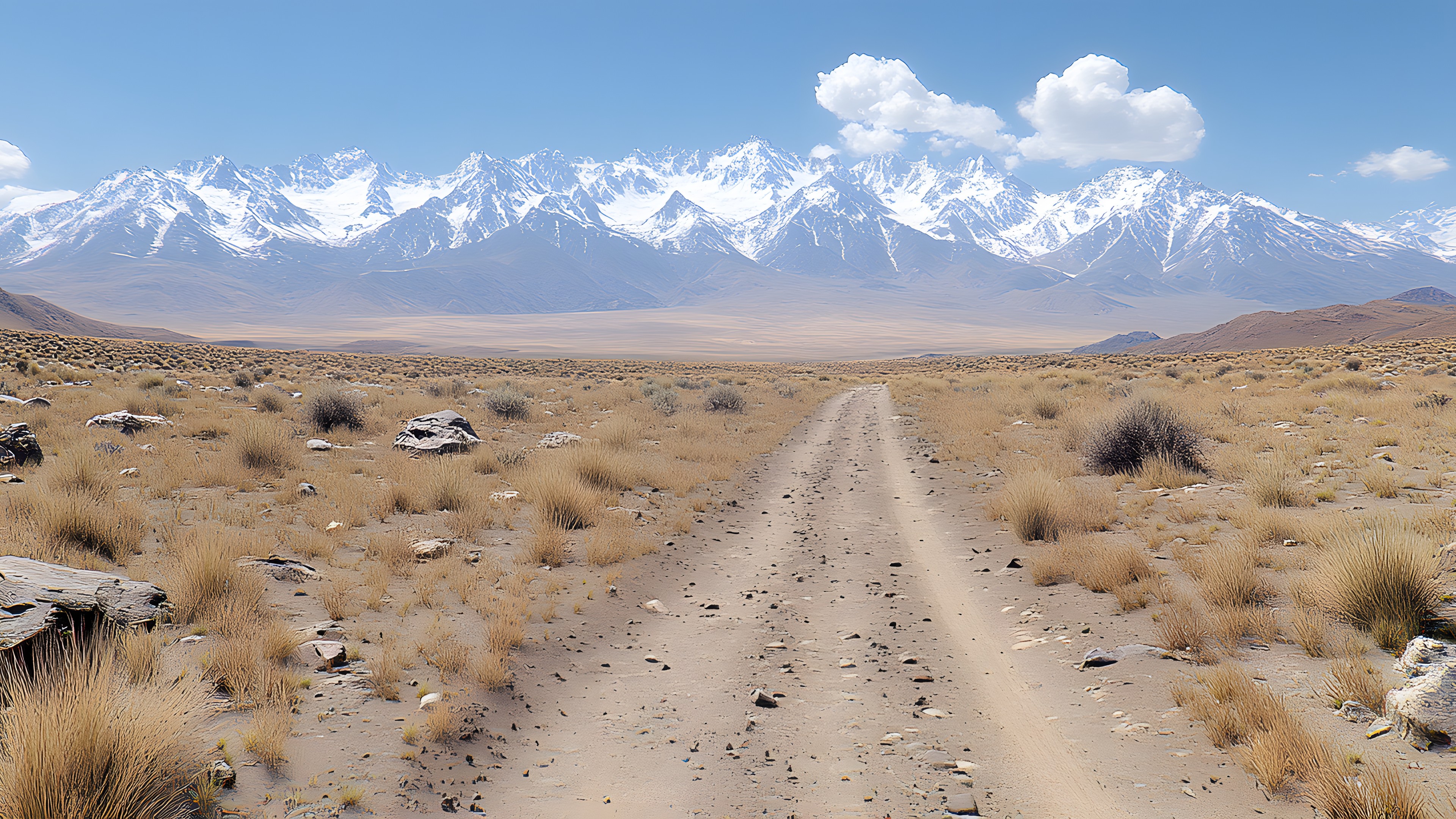 Sky, Mountain, Ecoregion, Cloud, Natural landscape, Mountainous landforms, Landscape, Snow, Road, Aeolian landform, Grassland, Mountain range, Valley, Geology, Plateau, Sand, Hill, Horizon, Dirt road, Rock