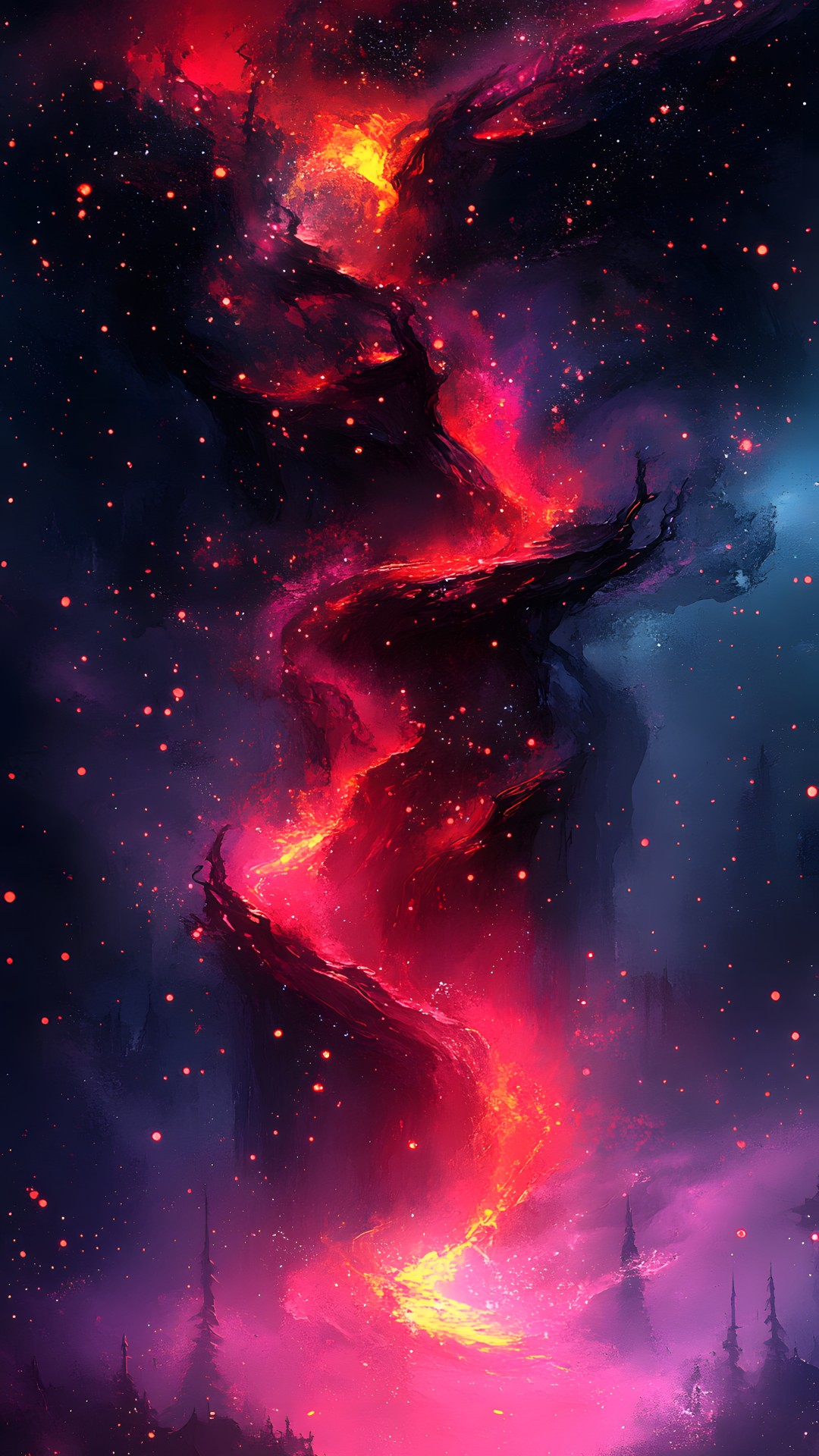 Red, Outer space, Astronomical object, Nebula, Universe, Galaxy, Star, Astronomy, Night, geological phenomenon, Darkness, Constellation, Graphics, Science, Fractal art, Aurora, Celestial event