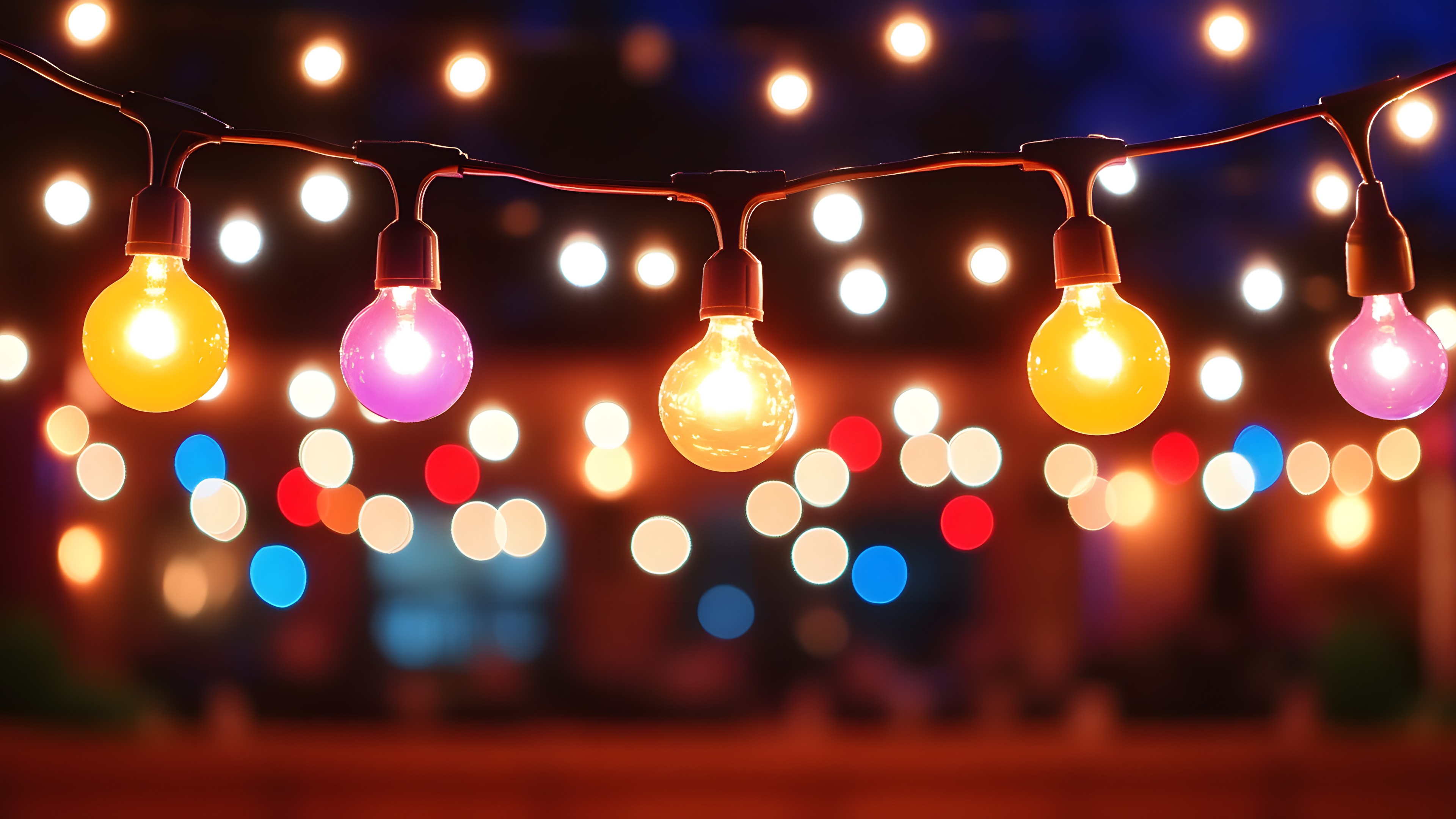 Red, Yellow, Orange, Lighting, Electricity, Light Bulb, Night, Christmas lights, Incandescent light bulb, Light fixture