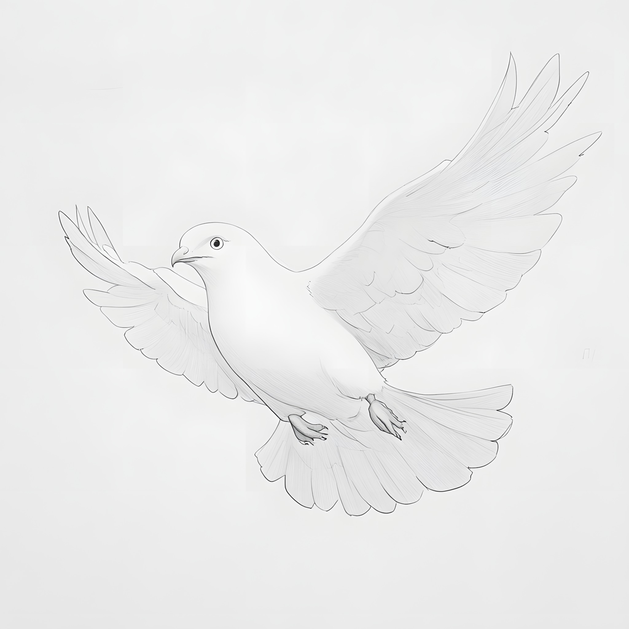 White, Bird, Beak, Wing, Feather, Line art, Peace symbols, Sketch, Pigeons and doves, Tail, Peace, Flight