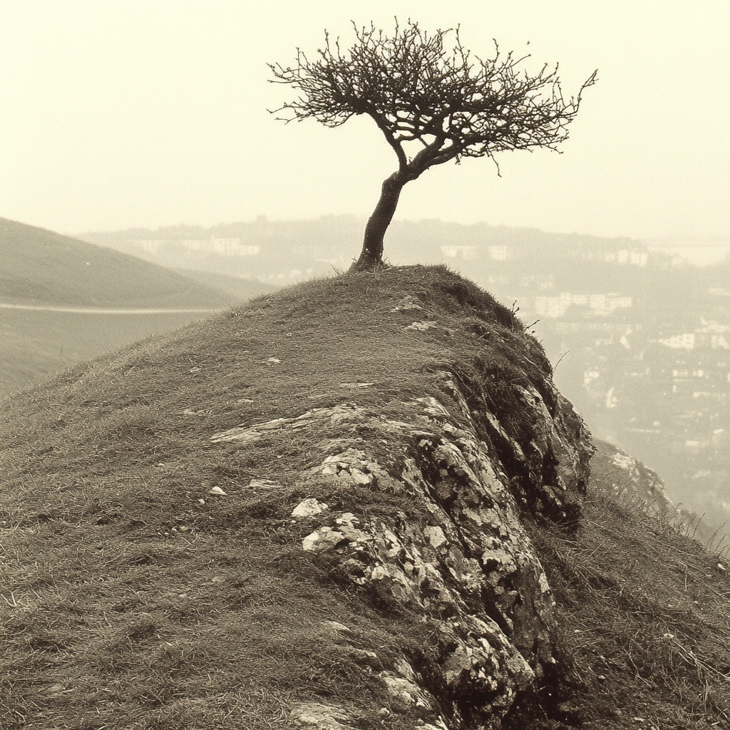 Nature, Monochrome photography, atmospheric phenomenon, Hill, Landscape, Monochrome, Black and white, Trunk, Twig, Slope, Fell, Woody plant, Wind, Chaparral, Mound, Hinterland, Fog, Savanna, Shadow, Trail