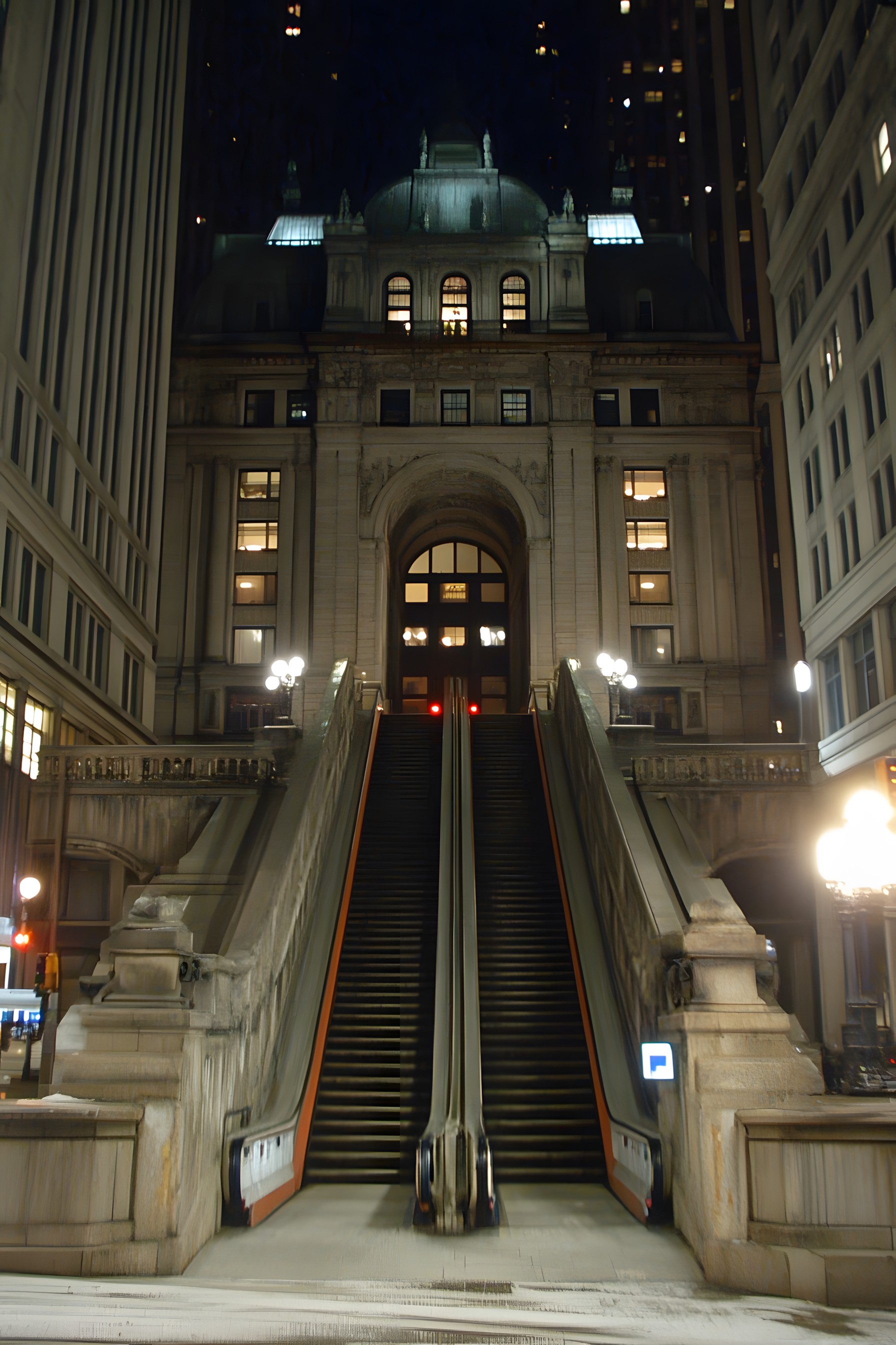 Architecture, Night, Symmetry, Stairs, Arcade