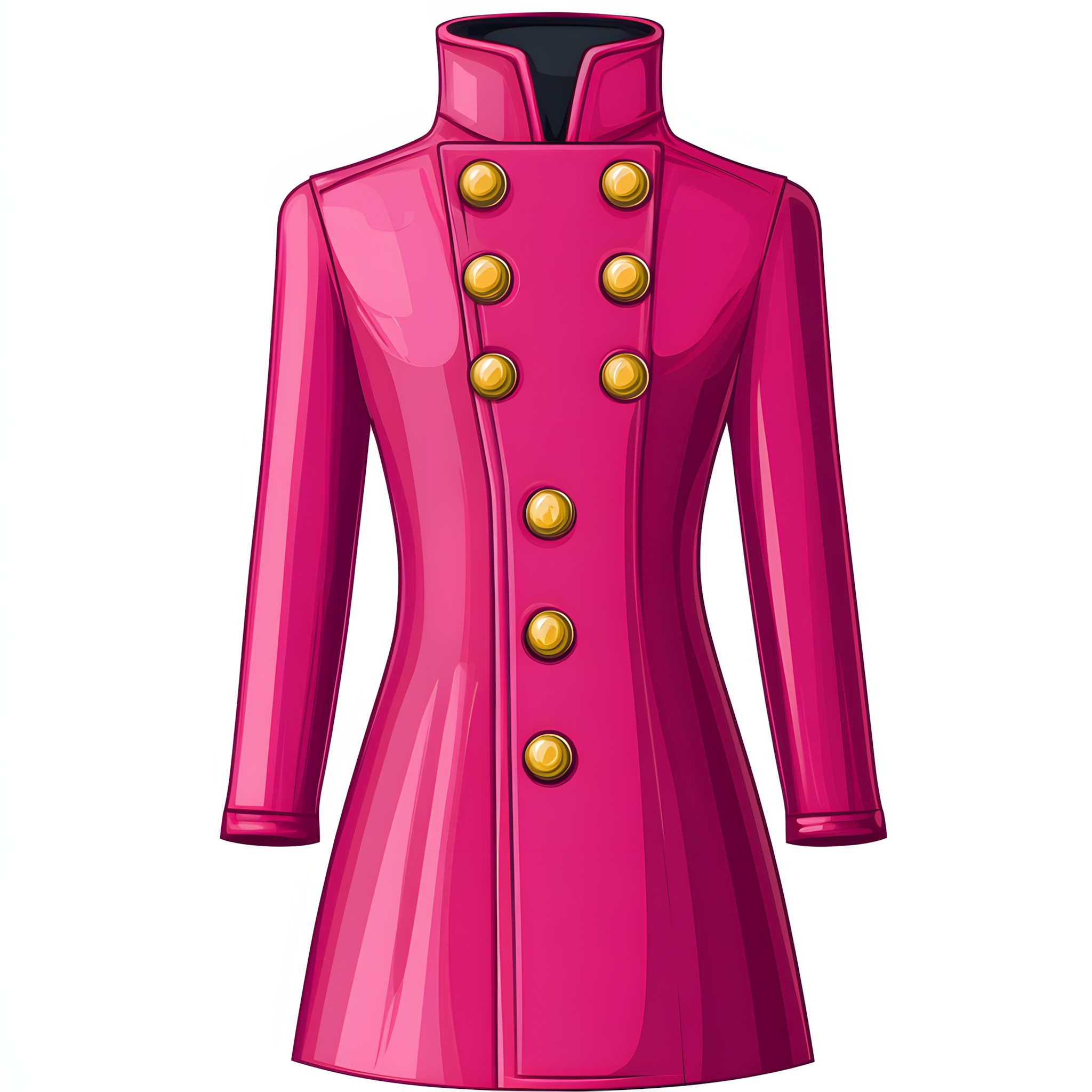 Red, Collar, Fashion, Pink, Button, Formal wear, Fashion illustration, Waist, Fashion design, Overcoat, Costume design, Day Dress, Pocket, One-piece garment