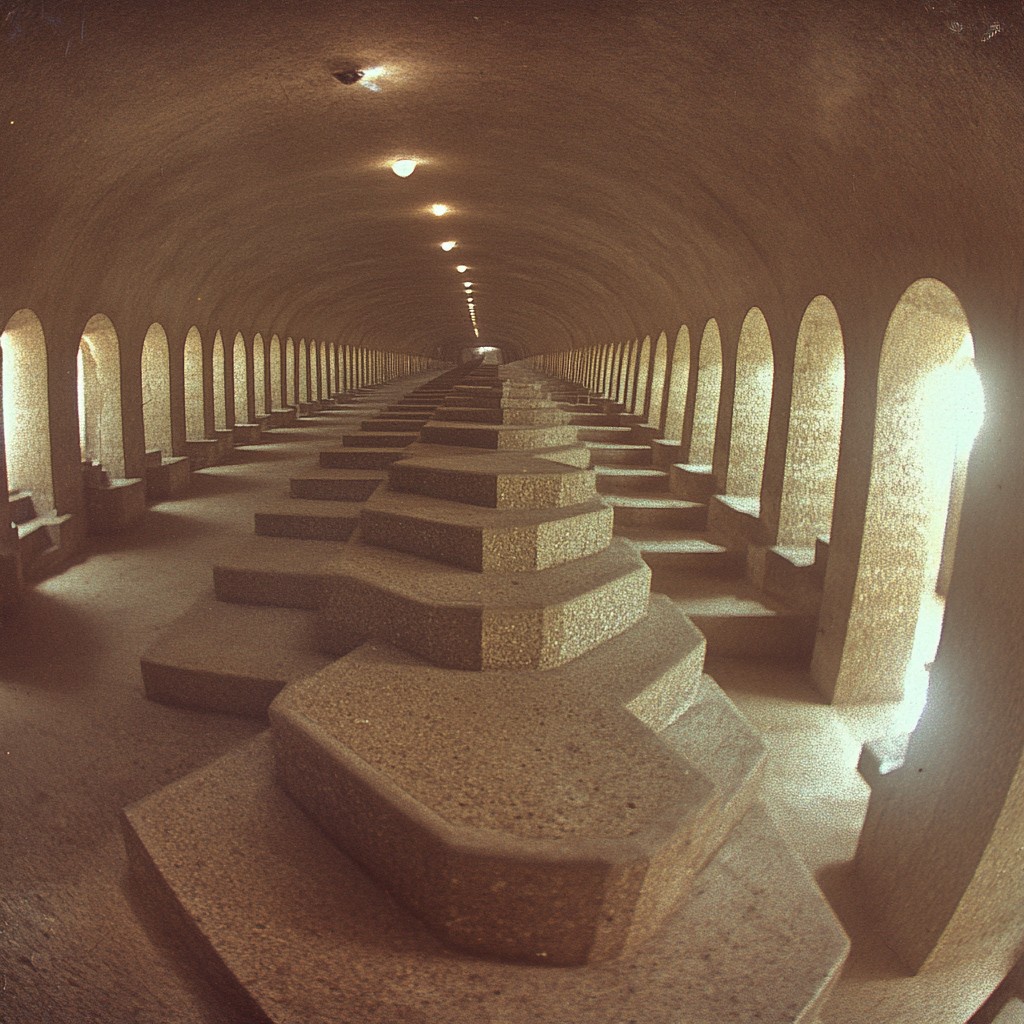 Arch, Architecture, Composite material, Ceiling, Arcade, Crypt, Vault, Tunnel, Concrete, Symmetry, Column, Subway, Shadow, Daylighting, Caravanserai