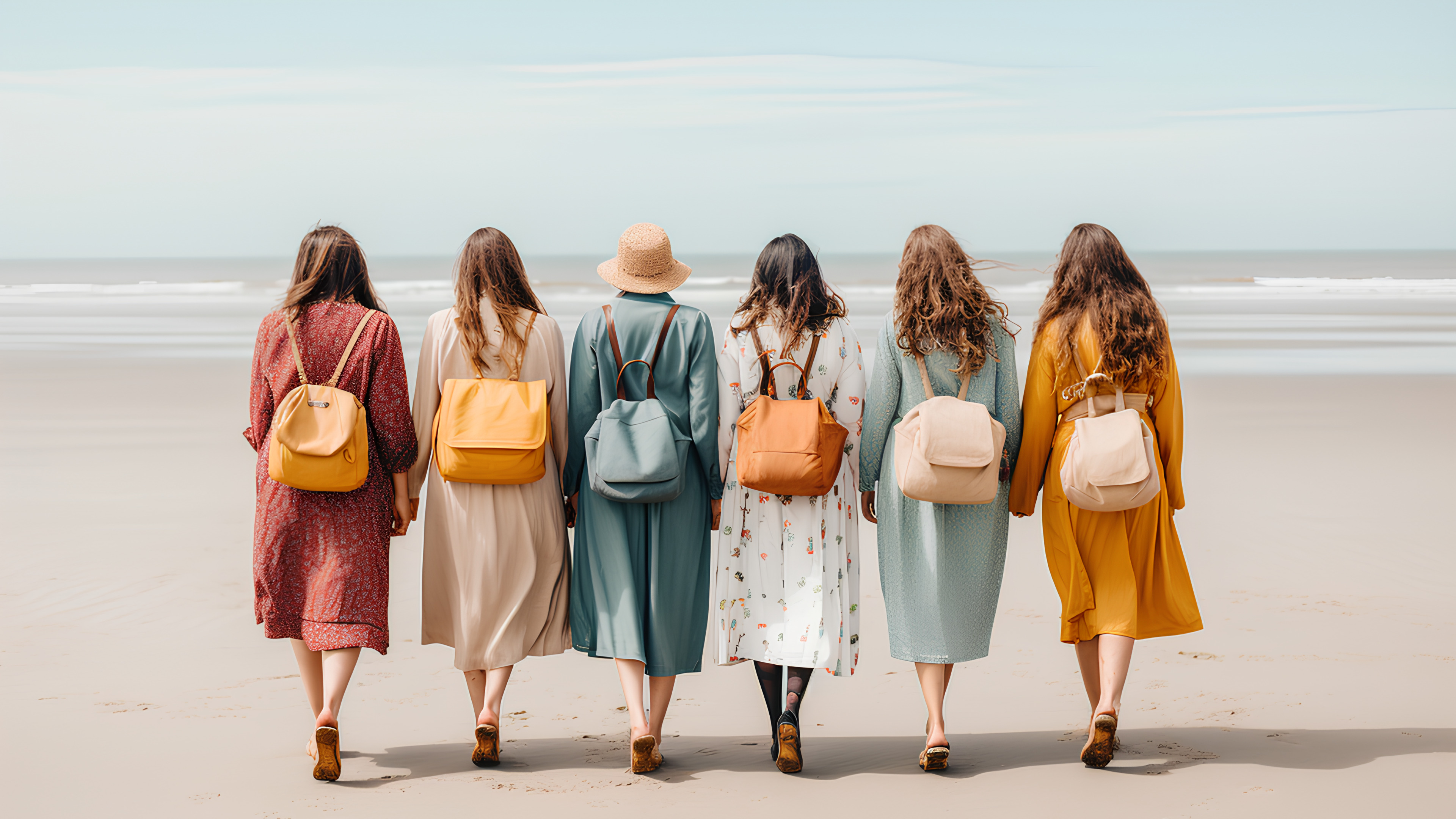 Ecoregion, Sky, People on beach, People in nature, Human body, Gesture, Dress, Happy, Travel, Leisure, Luggage and bags, Bag, Landscape, Hat, Handbag, Friendship, Event, Fun, Recreation, Human leg