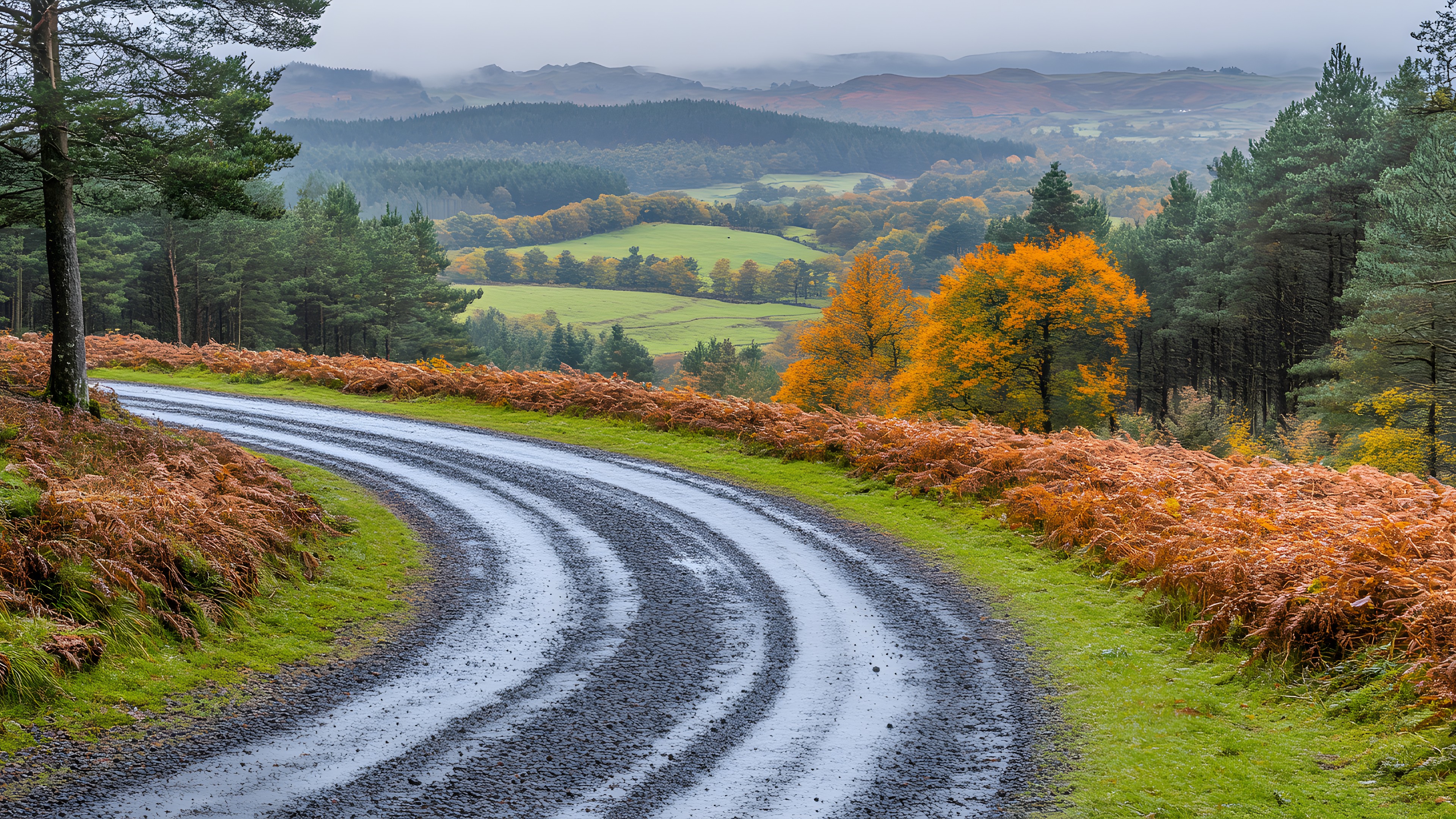 Plant, Mountain, Ecoregion, Sky, Natural landscape, Tree, Leaf, Natural environment, Highland, Road surface, Asphalt, Sunlight, Land lot, Larch, Atmospheric phenomenon, Grassland, Thoroughfare, Landscape, Grass, Slope