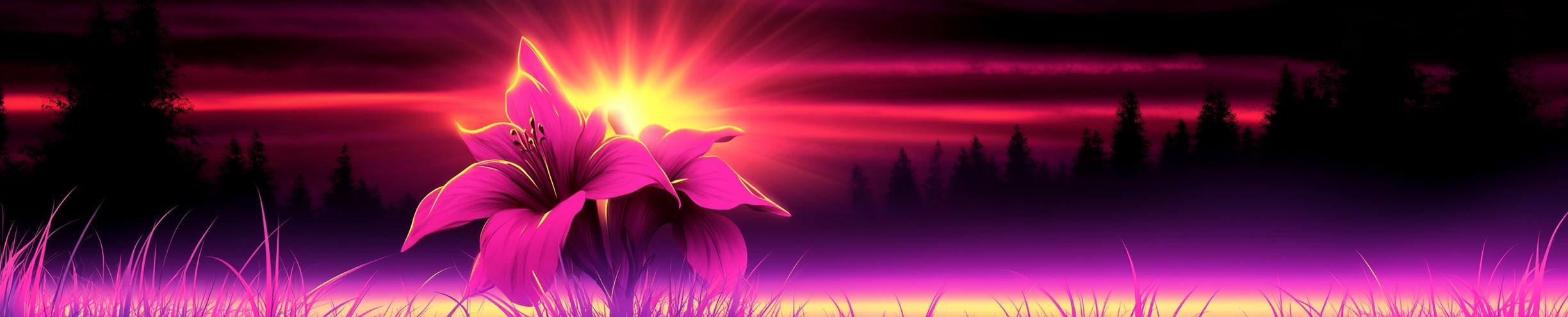 Pink, Petal, Purple, Graphics, Graphic design, Evening, Sunrise, Dawn, Lilies, Geraniums