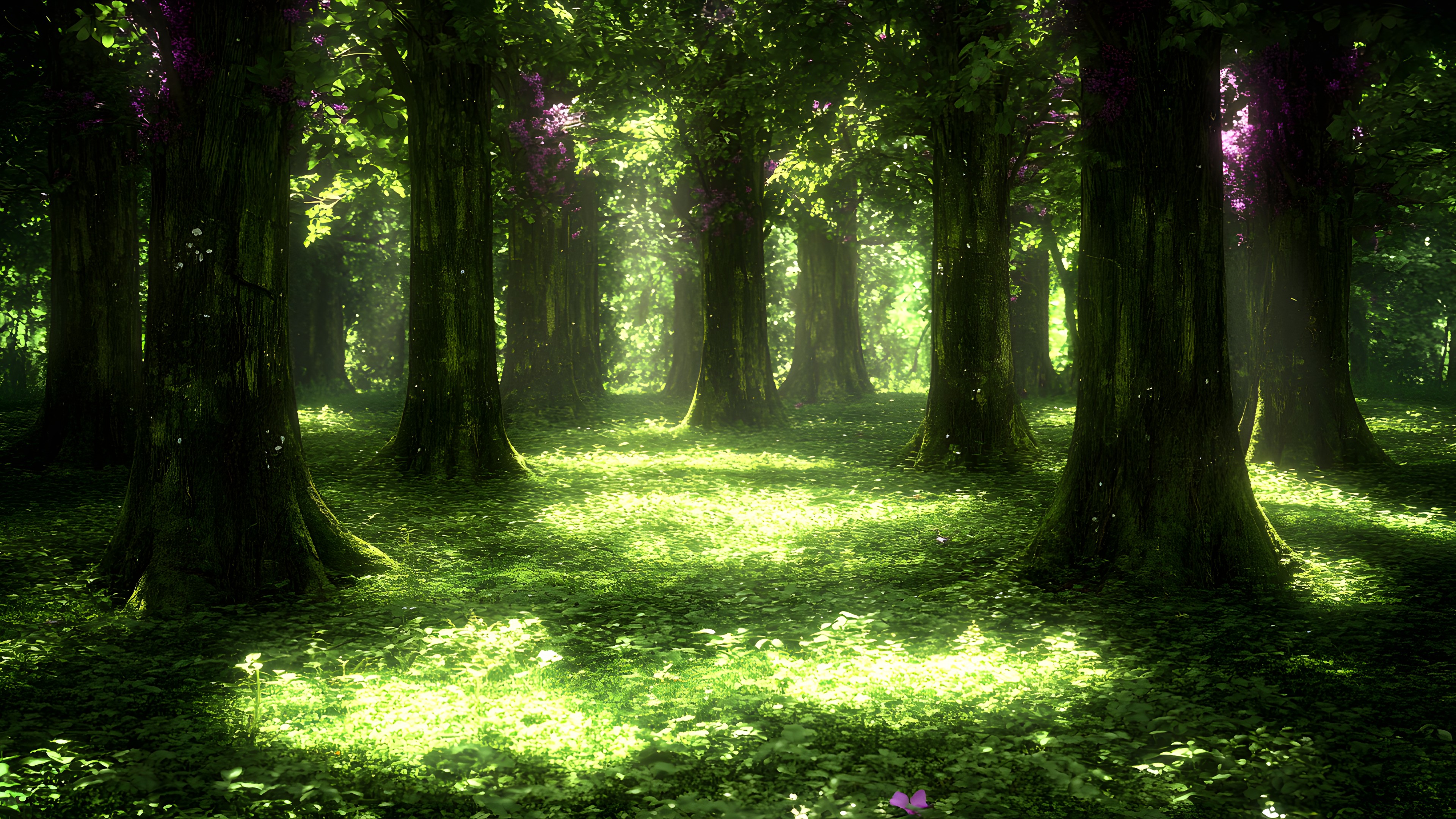 Nature, Green, Natural environment, Leaf, Vegetation, Natural landscape, Branch, Forest, Trunk, Jungle, Woodland, atmospheric phenomenon, Grove, Woody plant, Northern hardwood forest, Old-growth forest, Sunlight, Spring, Nature reserve, Temperate broadleaf and mixed forest