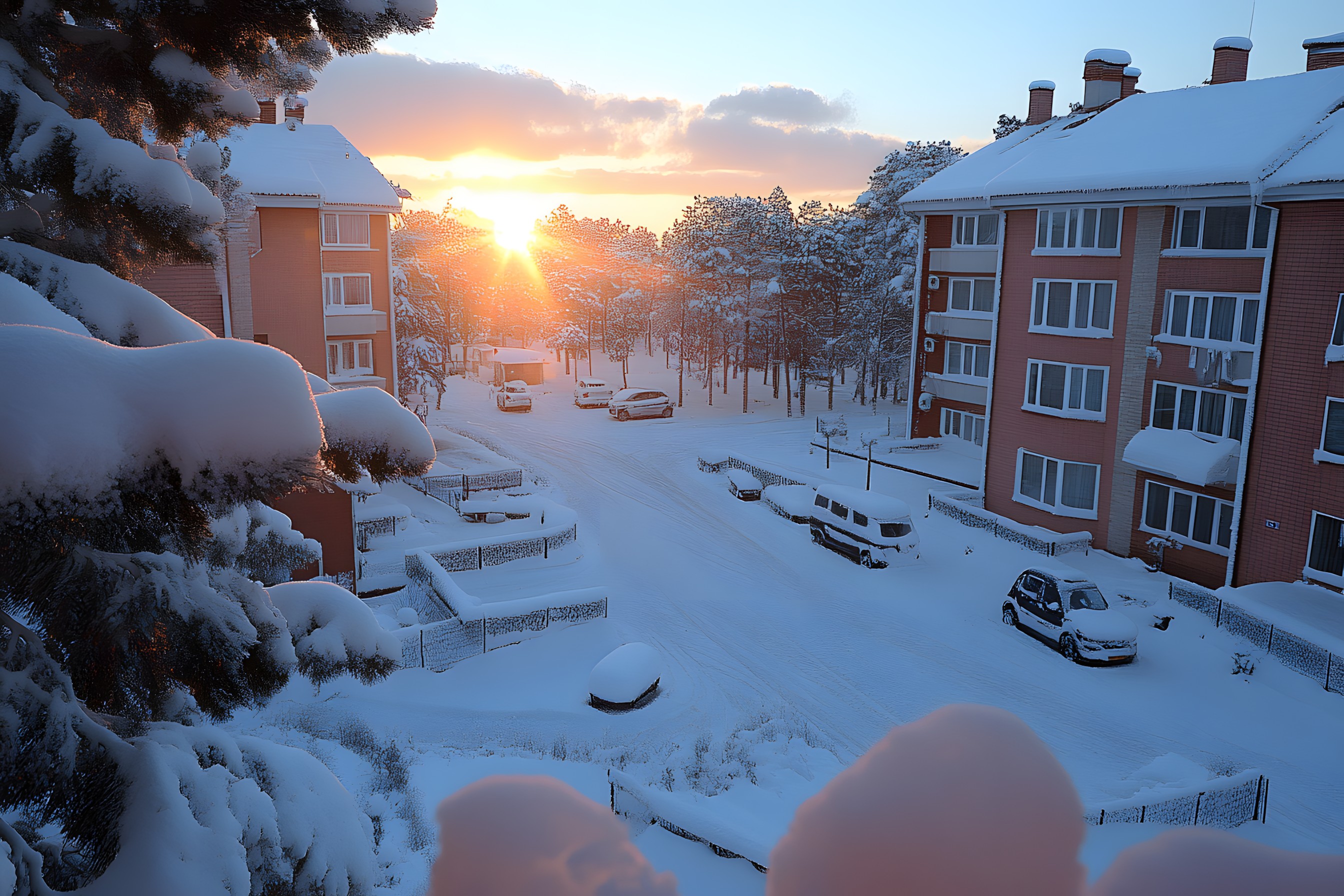 Snow, Winter, Residential area, Neighbourhood, Freezing, Apartment, geological phenomenon, Precipitation, Suburb, Mid-size car, Winter storm, Evening, Ice, Full-size car, Blizzard, Parking, Frost, City car, Compact car, Sedan