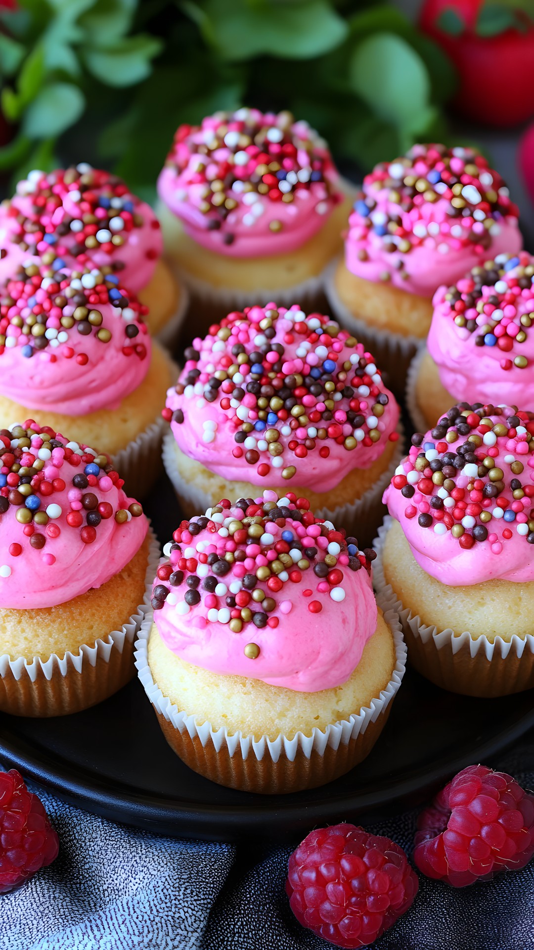 Food, Ingredient, Dessert, Cupcake, Baking Cup, Cake decorating, Baking, Buttercream, Pink, Nonpareils, Cake, Cake Decorating Supply, Finger food, Sprinkles, Icing, Cooking, Recipe, Dairy product, Cream, Pastry