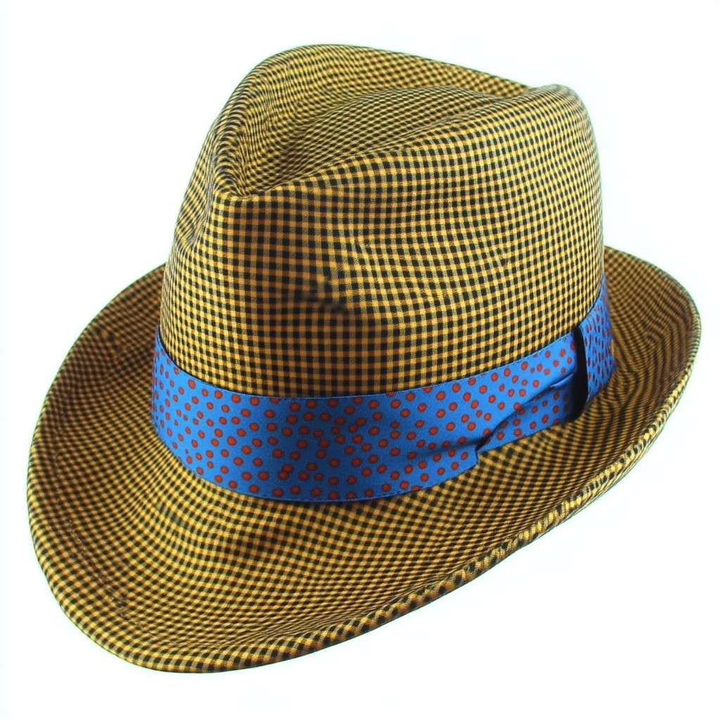 Hat, Headgear, Yellow, Sun hat, Plaid, Cap, Fedora, Costume Hat, Tartan, Pattern