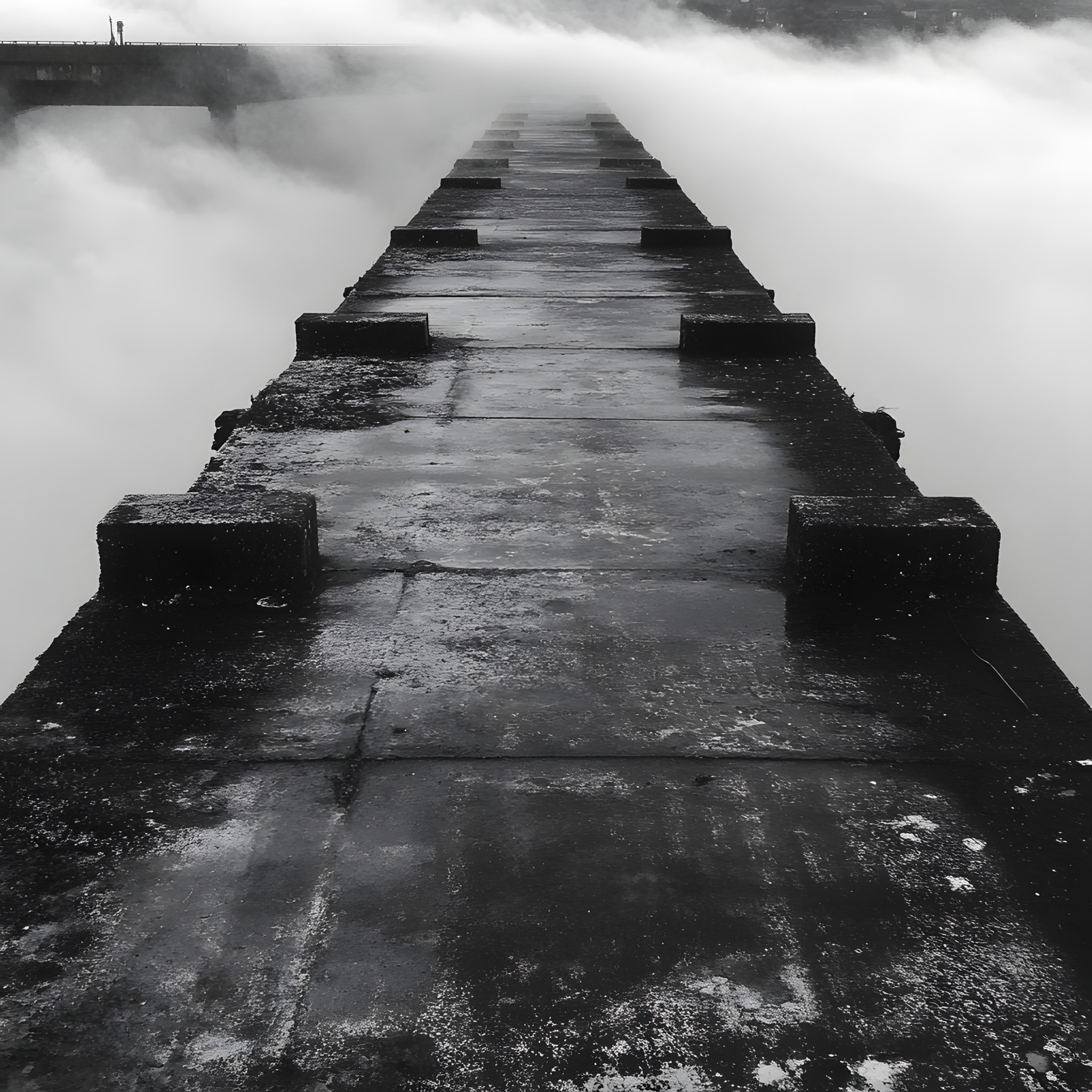 Monochrome photography, Black, Monochrome, atmospheric phenomenon, Black and white, Grey, Mist, List of nonbuilding structure types, Fog, Still life photography, Stairs, Breakwater