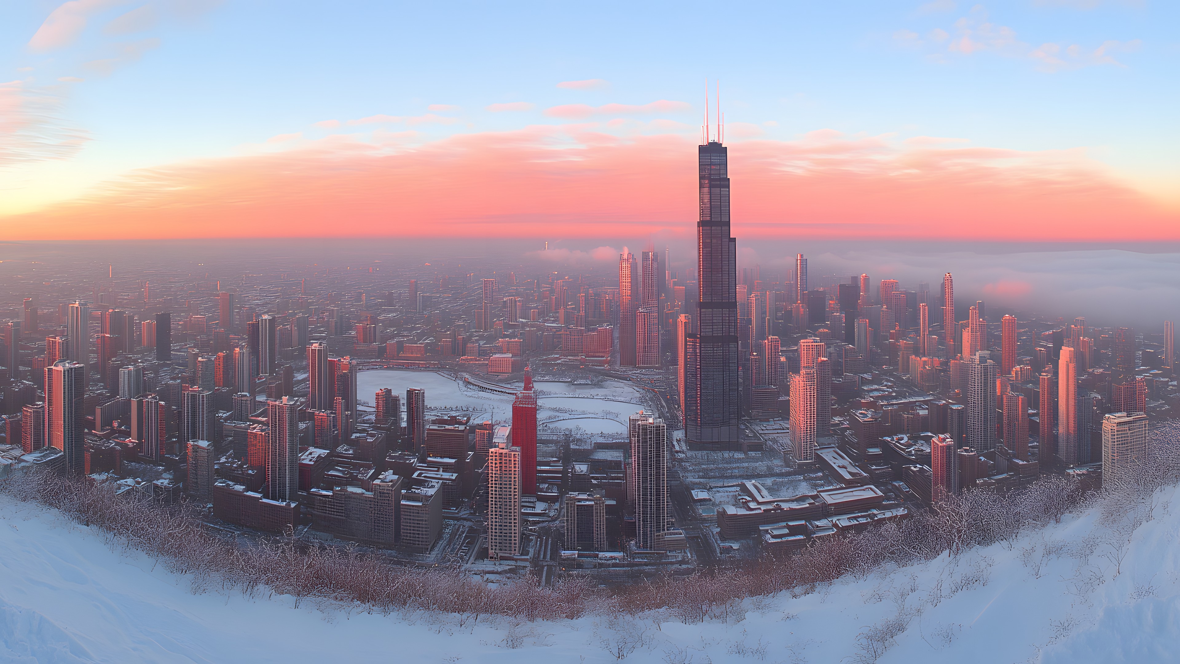 City, Skyscraper, High-rise building, Urban area, Tower, Metropolitan area, Dusk, Metropolis, Cityscape, Afterglow, Commercial building, Sunrise, Sunset, Morning, Red sky at morning, Condominium, Skyline, Evening, Aerial photography, Winter