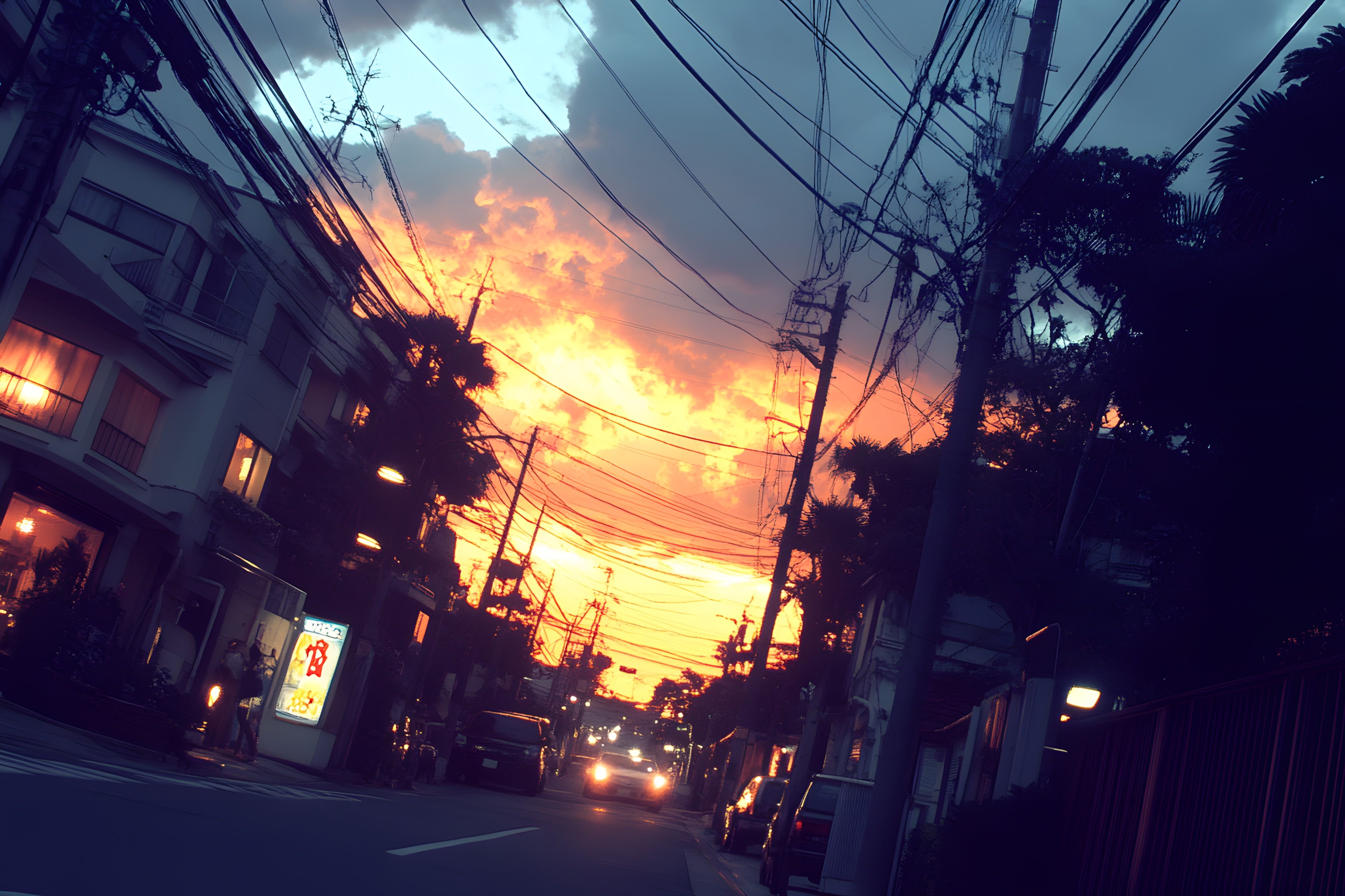 Overhead power line, Electricity, Dusk, Afterglow, Electrical Supply, Orange, Electrical network, Evening, Sunset, Cloud, Wire, Electrical cable, Public utility, Morning, Sunrise, Heat, Red sky at morning, Electrical wiring, Backlighting