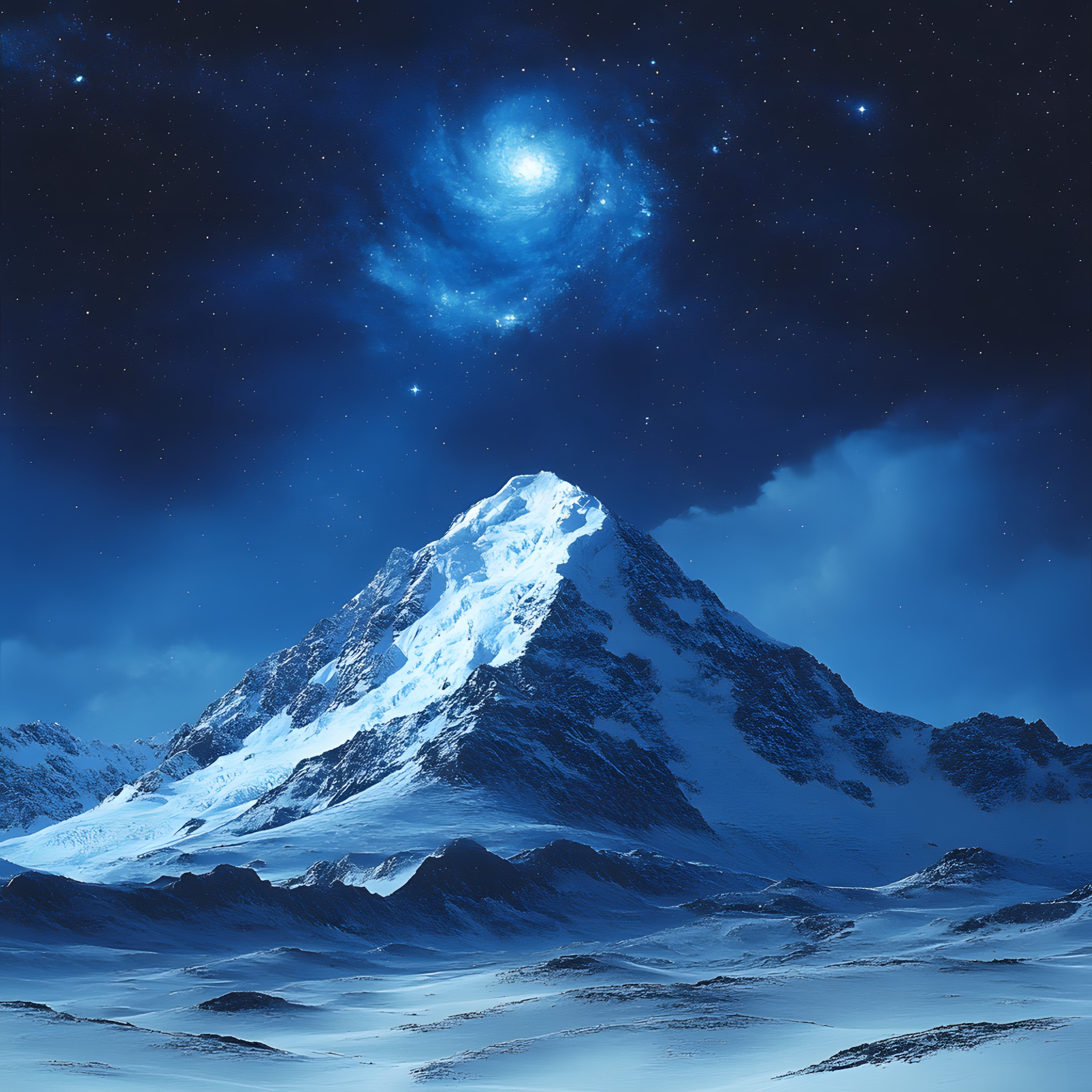 Blue, Mountainous landforms, Mountain, Winter, Astronomical object, Snow, Mountain range, Glacial landform, Summit, geological phenomenon, Glacier, Alps, Freezing, Star, Arctic, Ice cap, Outer space, Ridge, Ice, Universe