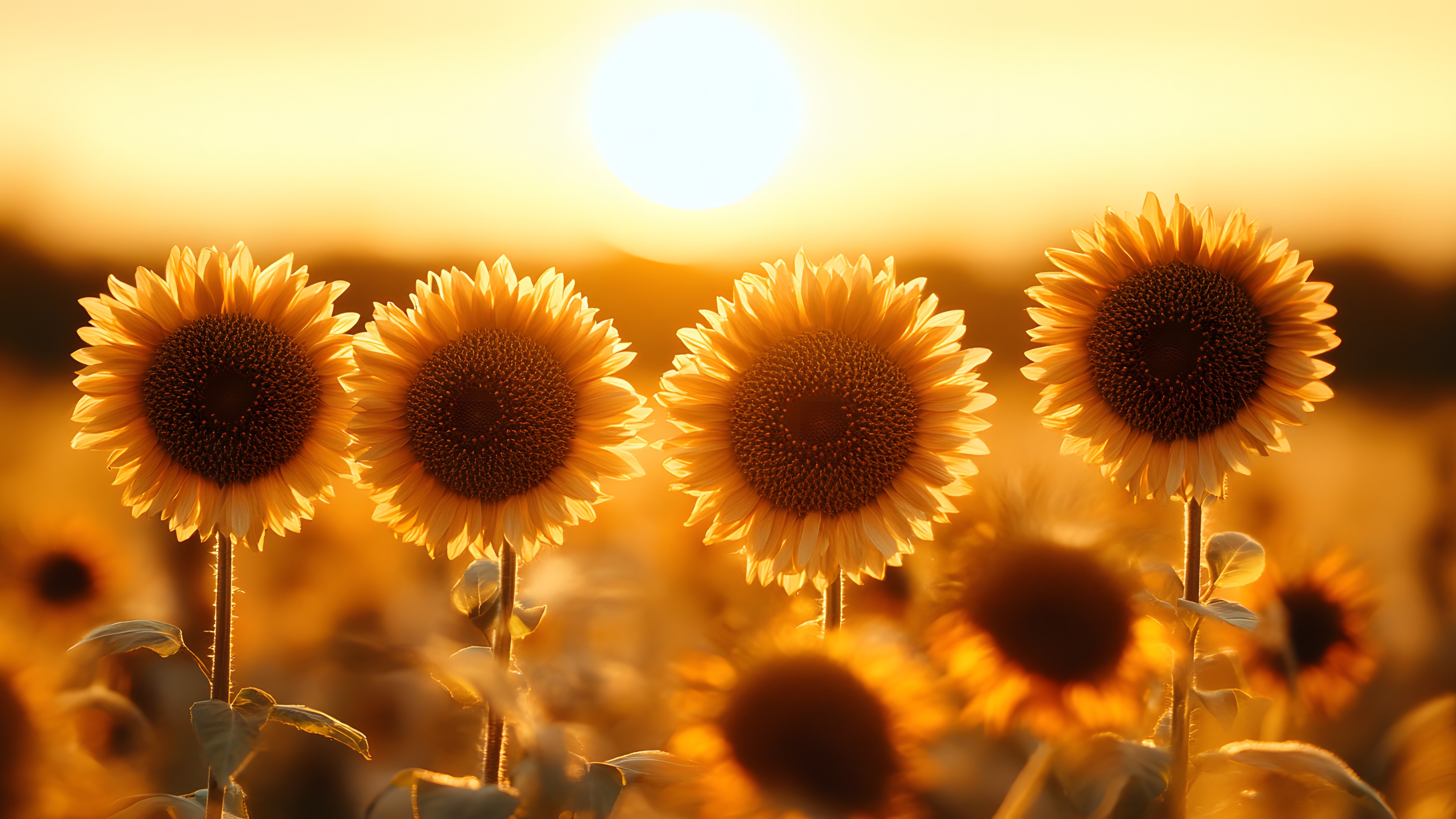 Flower, Yellow, Petal, Common sunflower, Orange, Close-up, Field, Flowering plant, Macro photography, Herbaceous plant, Plant stem, Sunflowers, Wildflower, Evening, Sunset, Plantation, Forb, Pollen, Daisy family, Sunrise