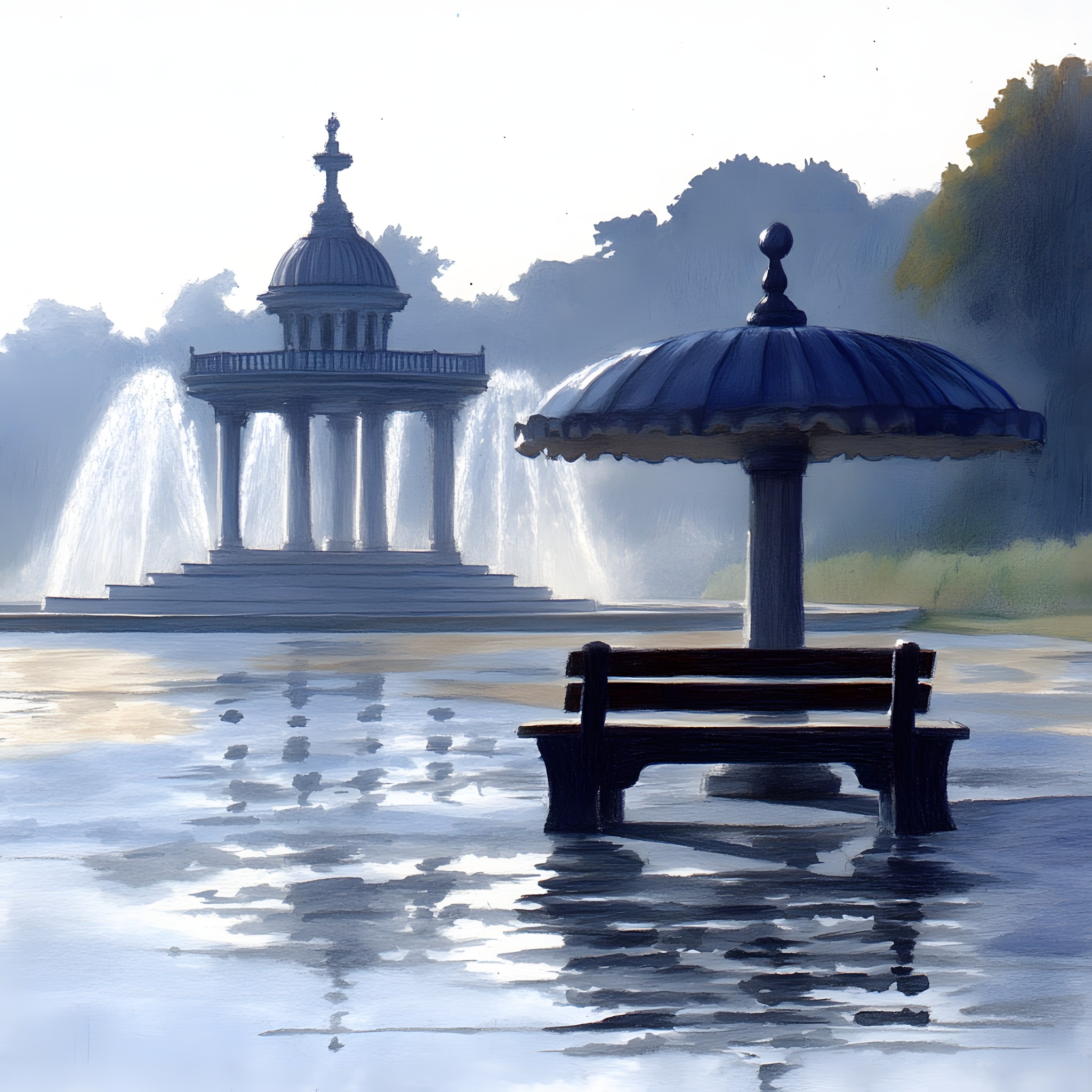 Reflection, Column, Dusk, Evening, Gazebo