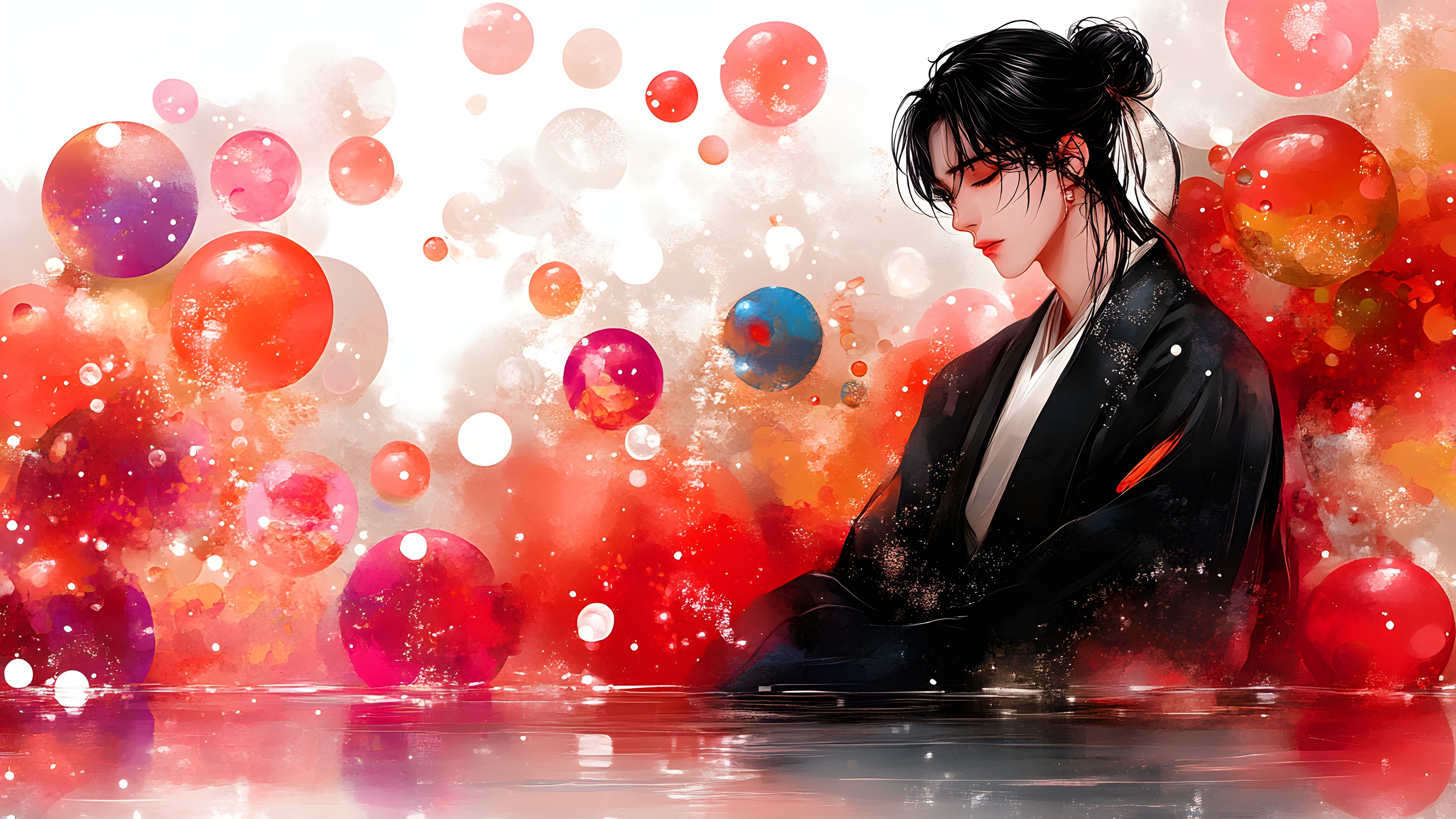 Red, CG artwork, Anime, Kimono, Animation, Fiction, Smoke, Animated cartoon