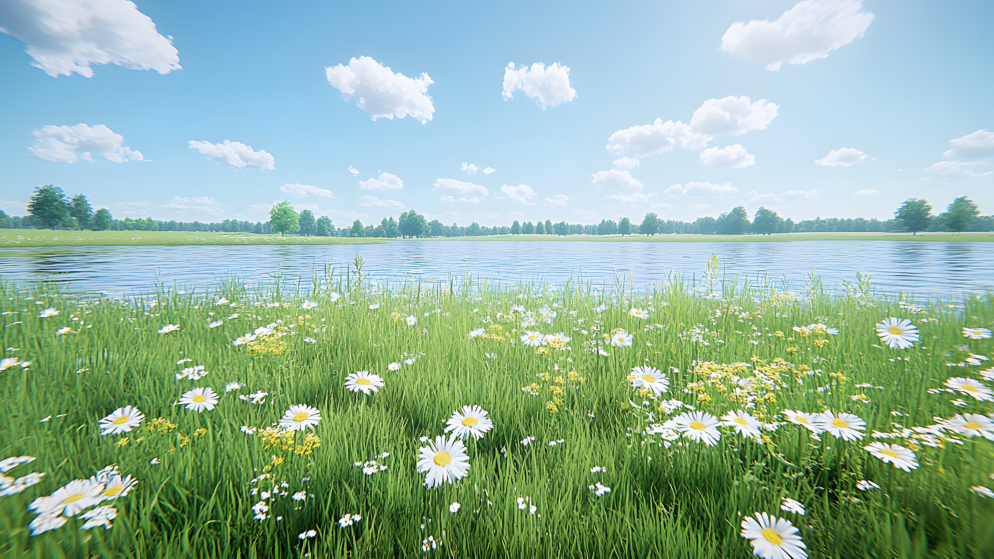 Blue, Green, Flower, Plants, Summer, Cloud, Meadow, Grassland, Spring, Grasses, Field, Prairie, Roman chamomile, Wetland, Marsh, Sunlight, Fen, Wildflower, Herbaceous plant, Freshwater marsh