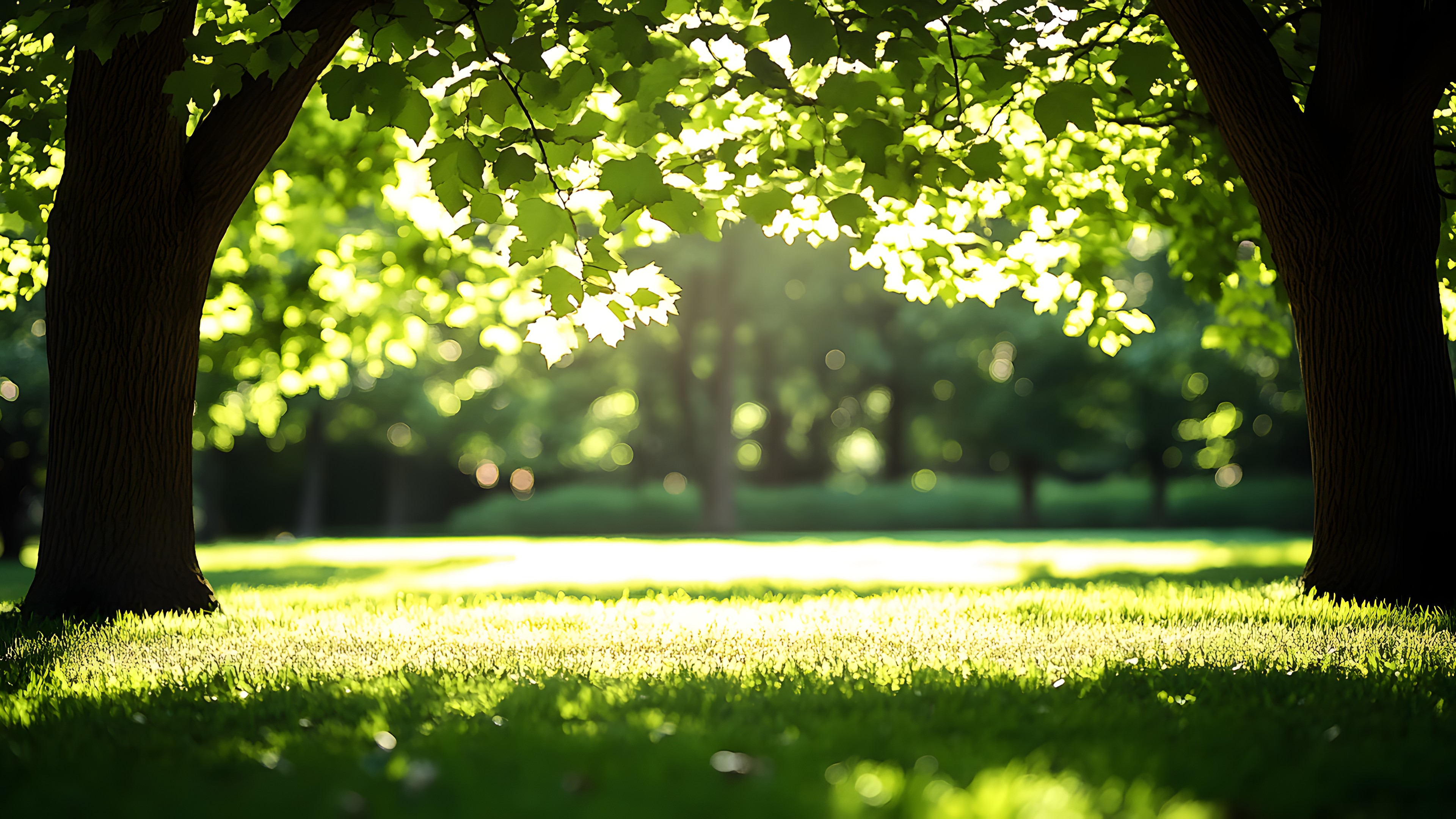 Daytime, Green, Grass, Leaf, Nature, Branch, Sunlight, Trunk, Lawn, Spring, Groundcover, People in nature, Woody plant, Shade, Meadow, Backlighting, Park, Lens flare, Shadow, Woodland