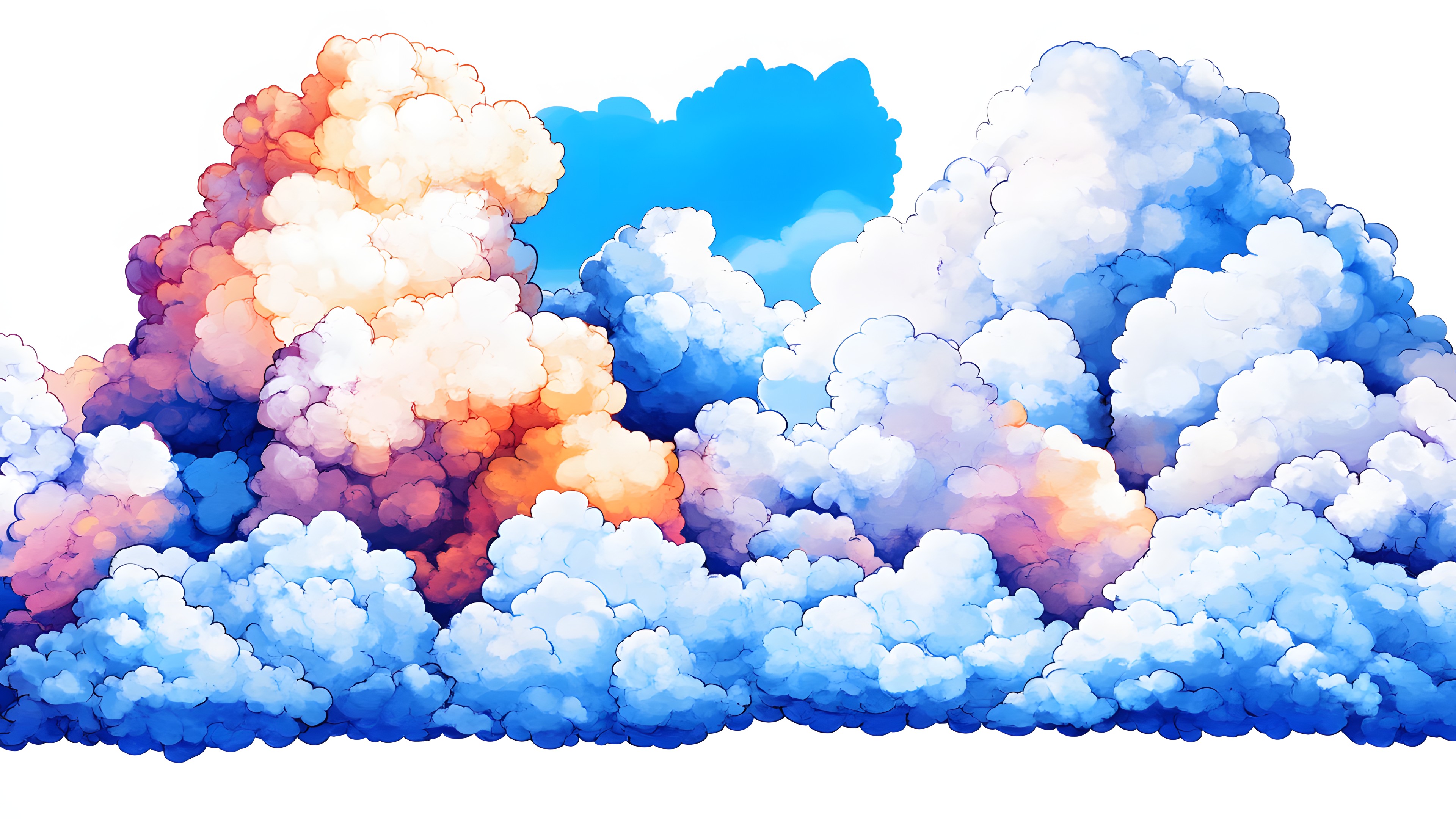 Blue, Cloud, Cumulus, Meteorological phenomenon, Watercolor painting, Graphics