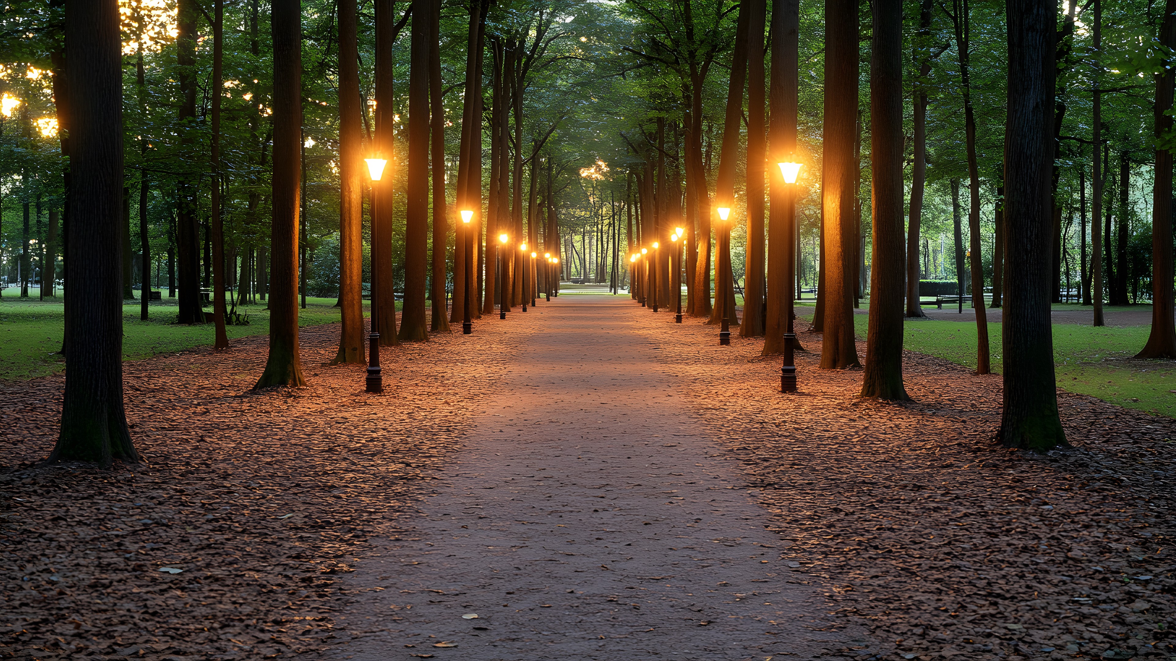 Tree, Nature, Leaf, Wood, Branch, Trunk, Forest, Grove, Sunlight, Morning, Walkway, Woodland, Shade, Symmetry, Park, Shadow, Northern hardwood forest, Old-growth forest, Temperate broadleaf and mixed forest, Path