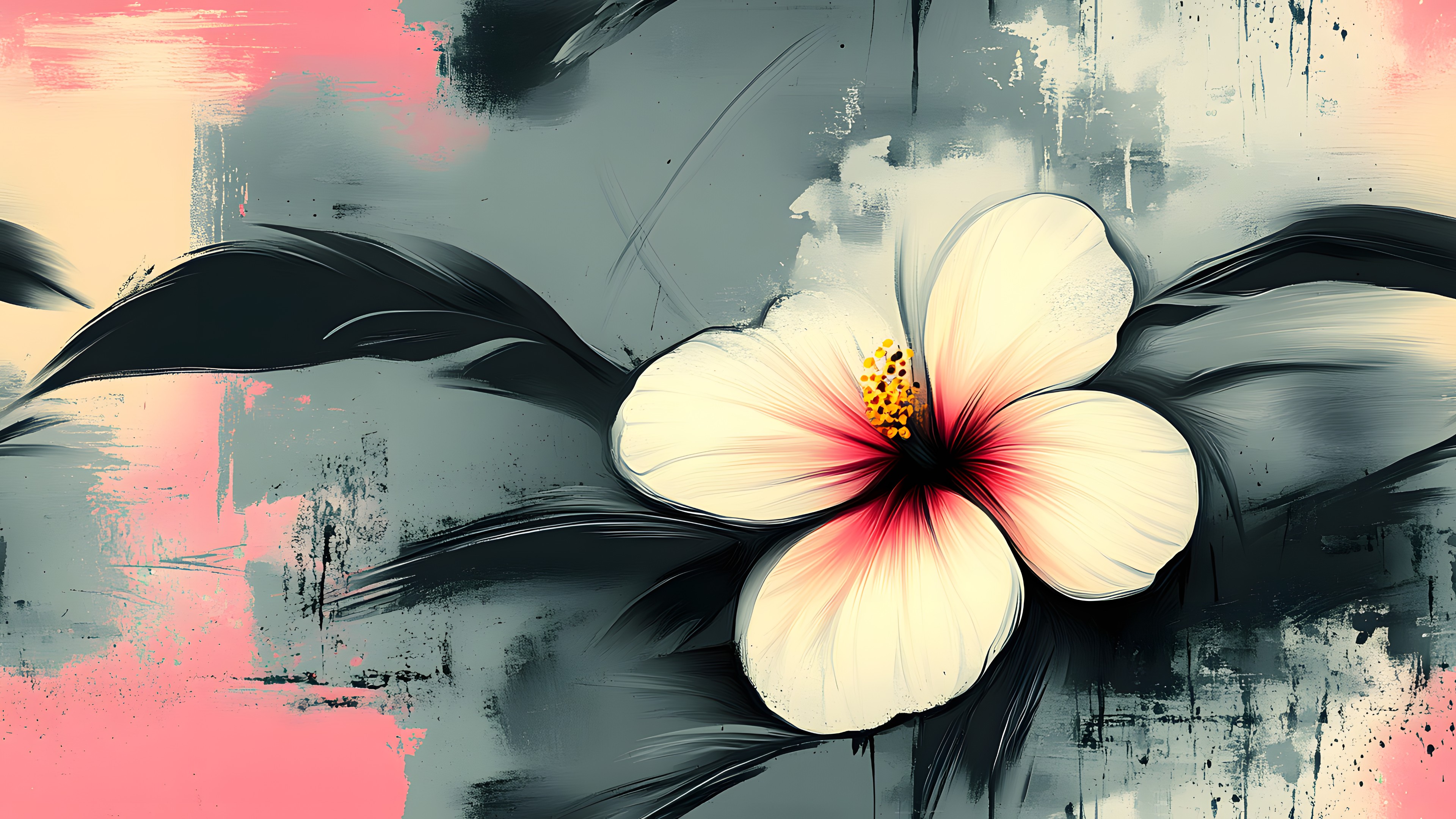 Flower, Petal, Art, Pink, Floral design, Paint, Modern art, Creative arts, Graphics, Malvales, Hawaiian hibiscus, Wallpaper, Watercolor painting, Graphic design, Shoeblackplant, Acrylic paint, Geraniums