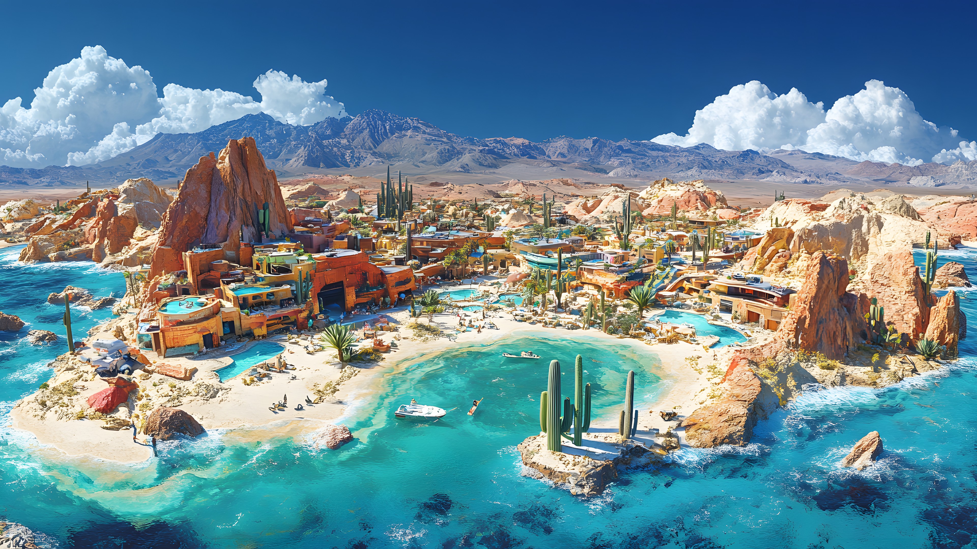 Resort town, Palm trees, Animation