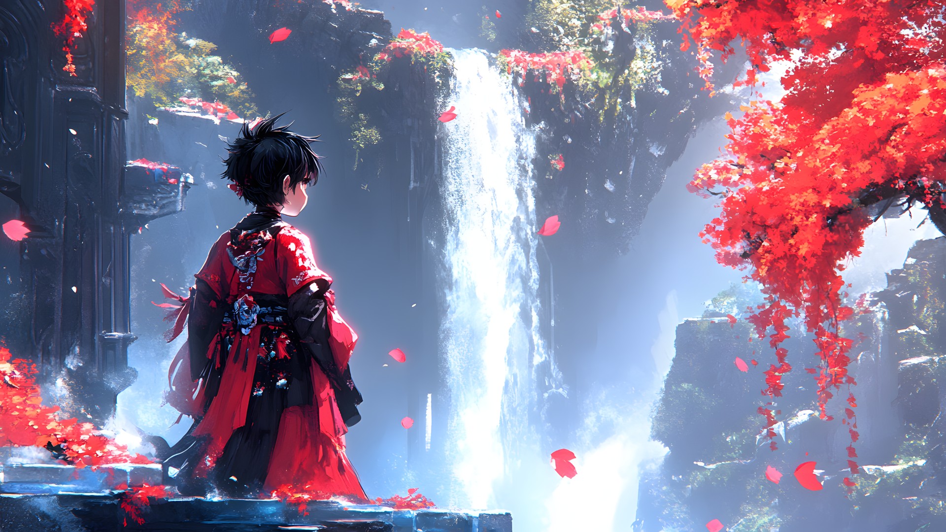 Red, CG artwork, Animation, Fictional character, Anime, Fiction, Graphics, Digital compositing, Animated cartoon, Graphic design, PC game, Umbrella