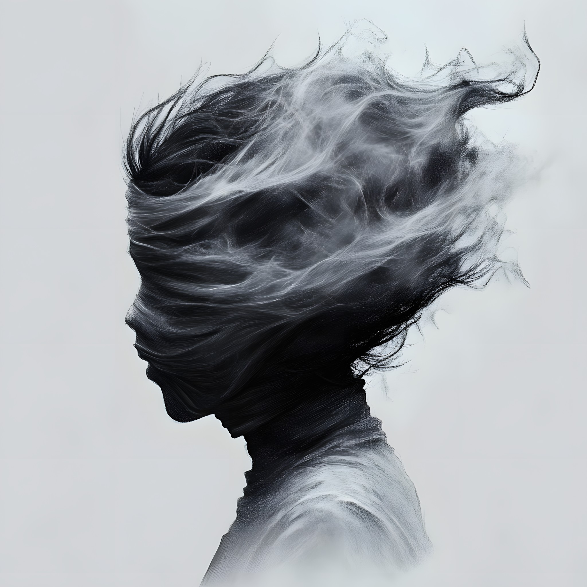 White, Monochrome photography, Smoke, Black and white, Monochrome, Wind, Bun, Portrait