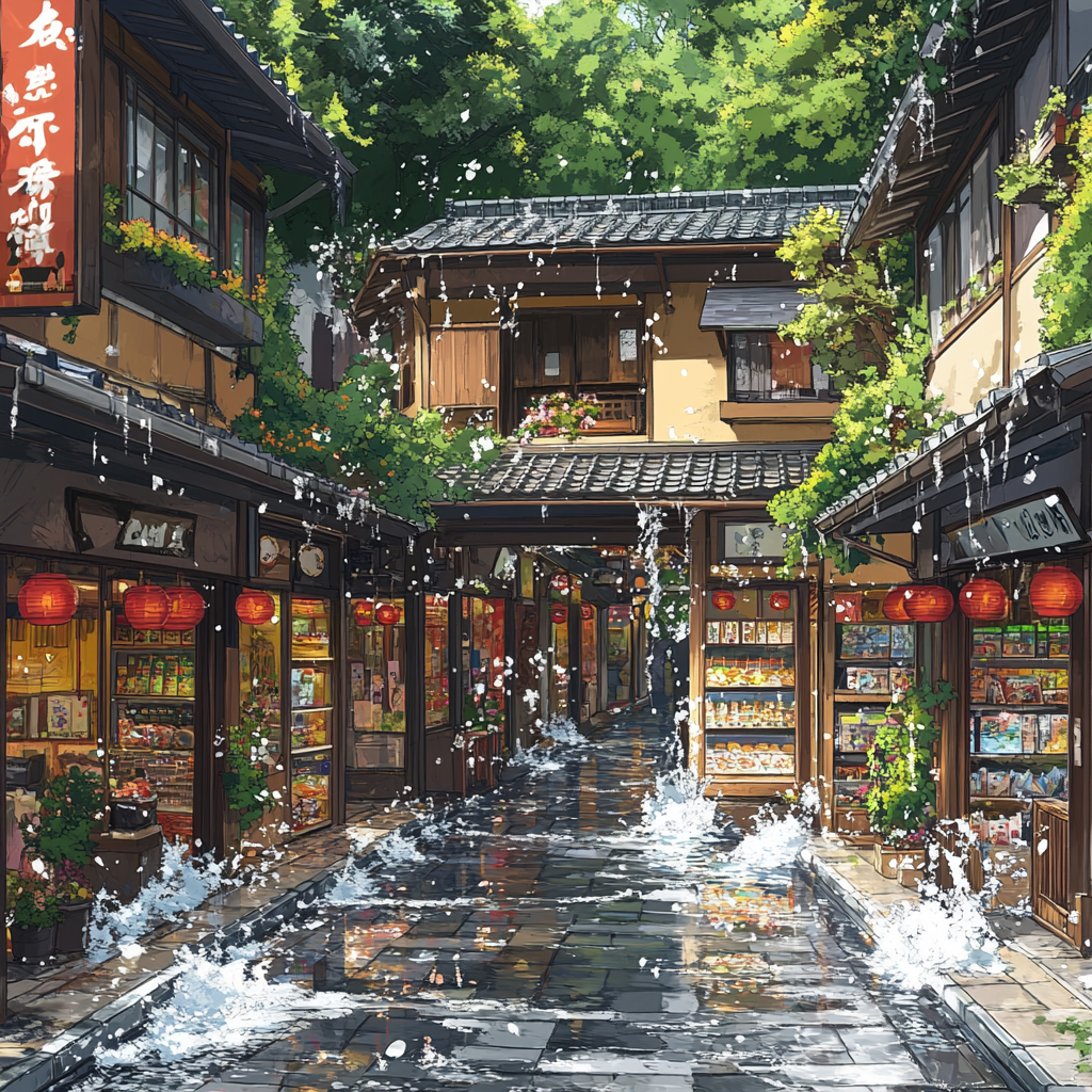Spring, Market, Flowerpot, Chinese architecture, Retail, Japanese architecture, Walkway, Cobblestone, Houseplant, Walking, Stock photography