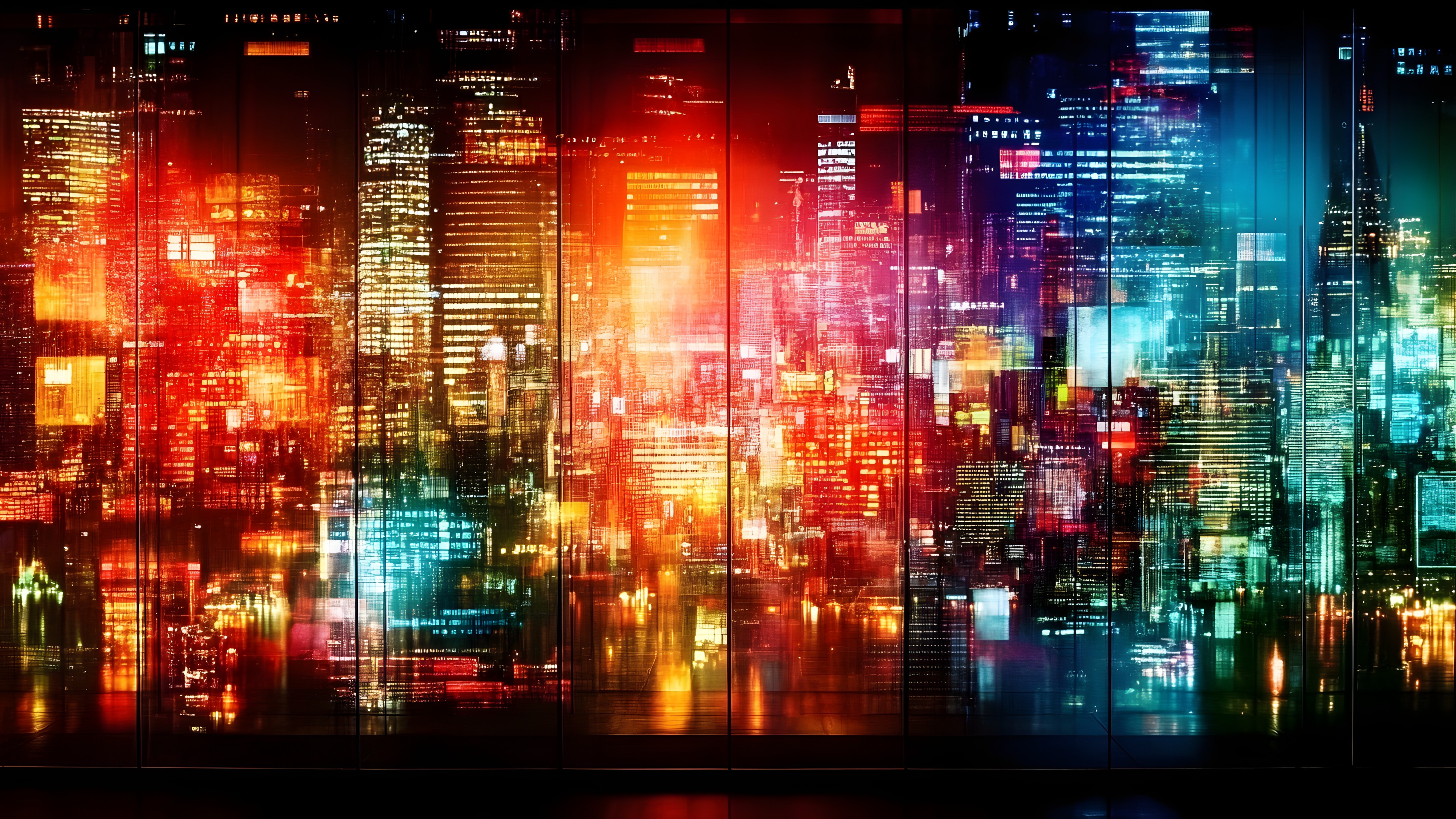 Metropolis, Metropolitan area, High-rise building, Cityscape, Electricity, Skyscraper, Night, Neon, Skyline, Graphic design