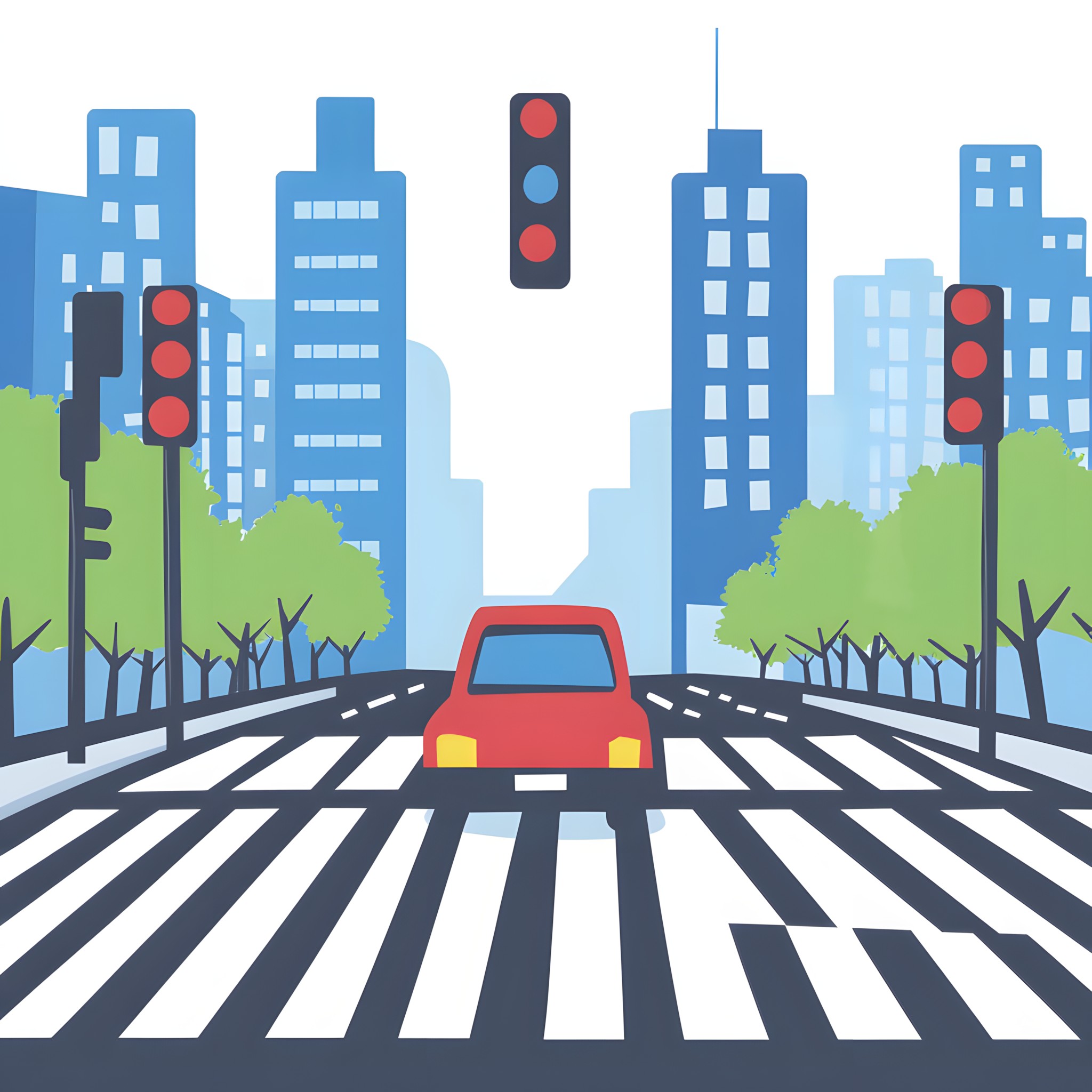 Pedestrian crossing, Zebra crossing, Road junction, Intersection, High-rise building, Traffic