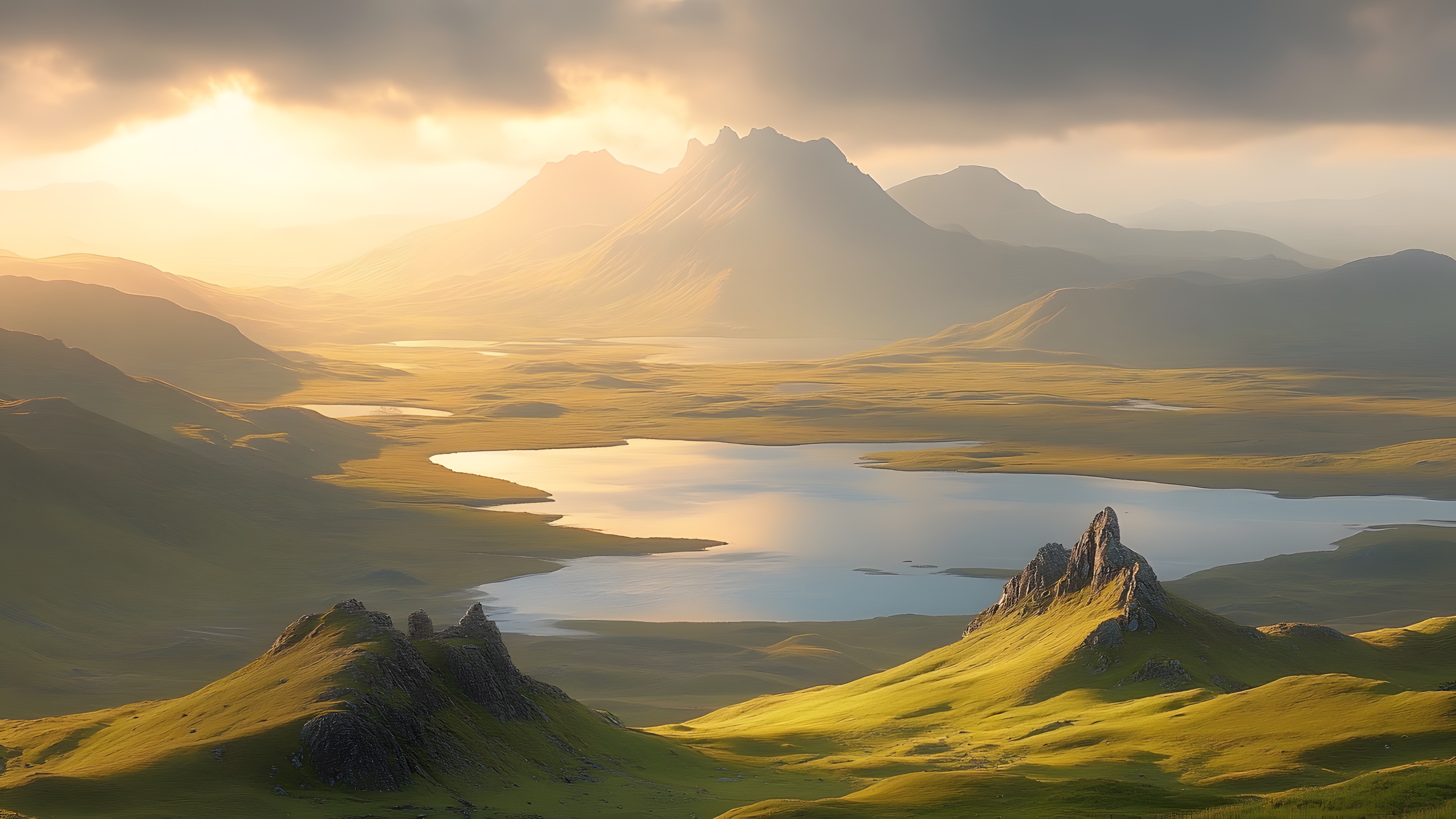 Mountain, Mountainous landforms, Hill, Natural landscape, Cloud, Highland, Mountain range, Ecoregion, Landscape, Horizon, Wilderness, Valley, Fell, Terrain, Reflection, Grassland, Tarn, Ridge, atmospheric phenomenon, Hill station