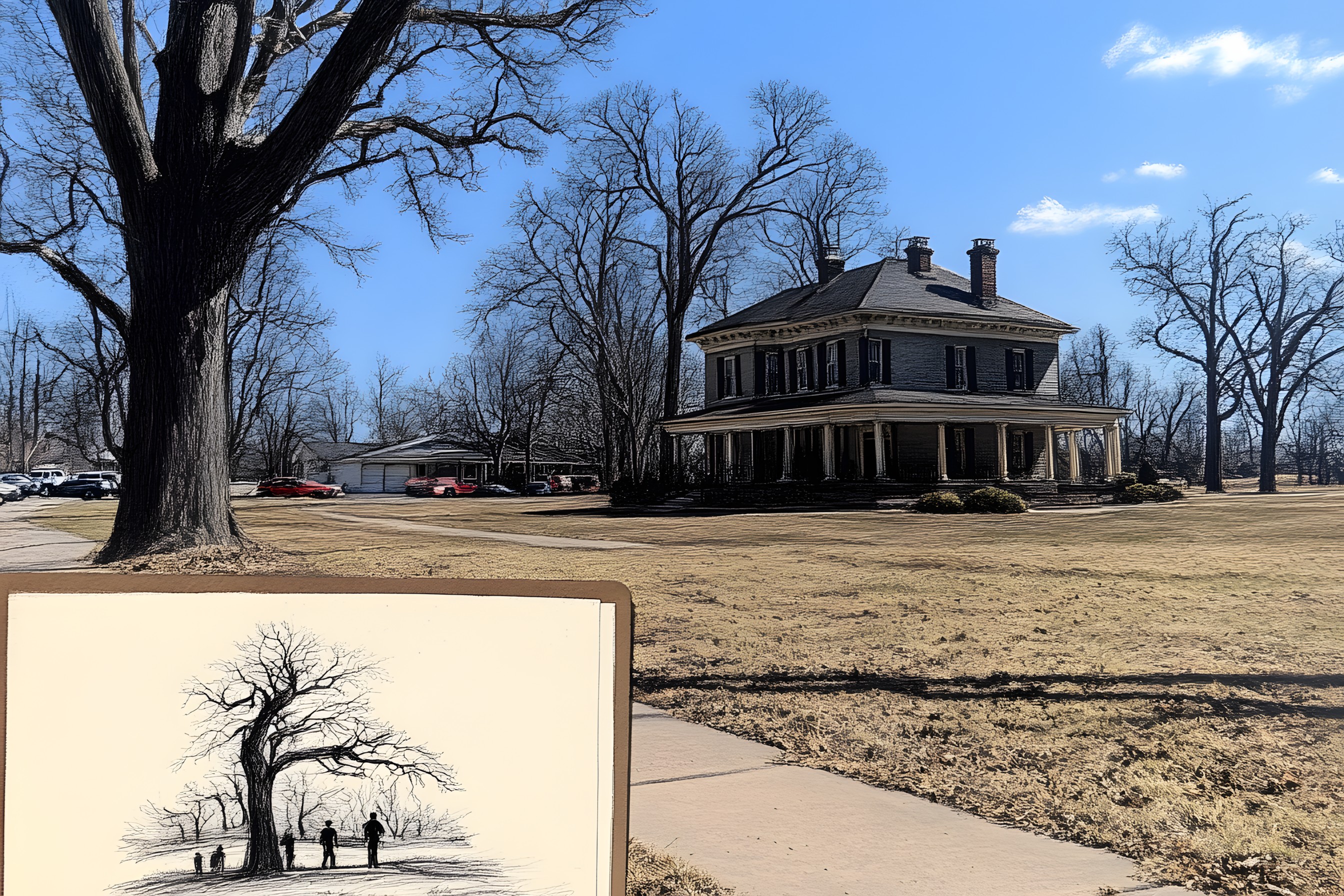 Tree, Estate, Mansion, Farmhouse, Historic house, Outdoor Structure