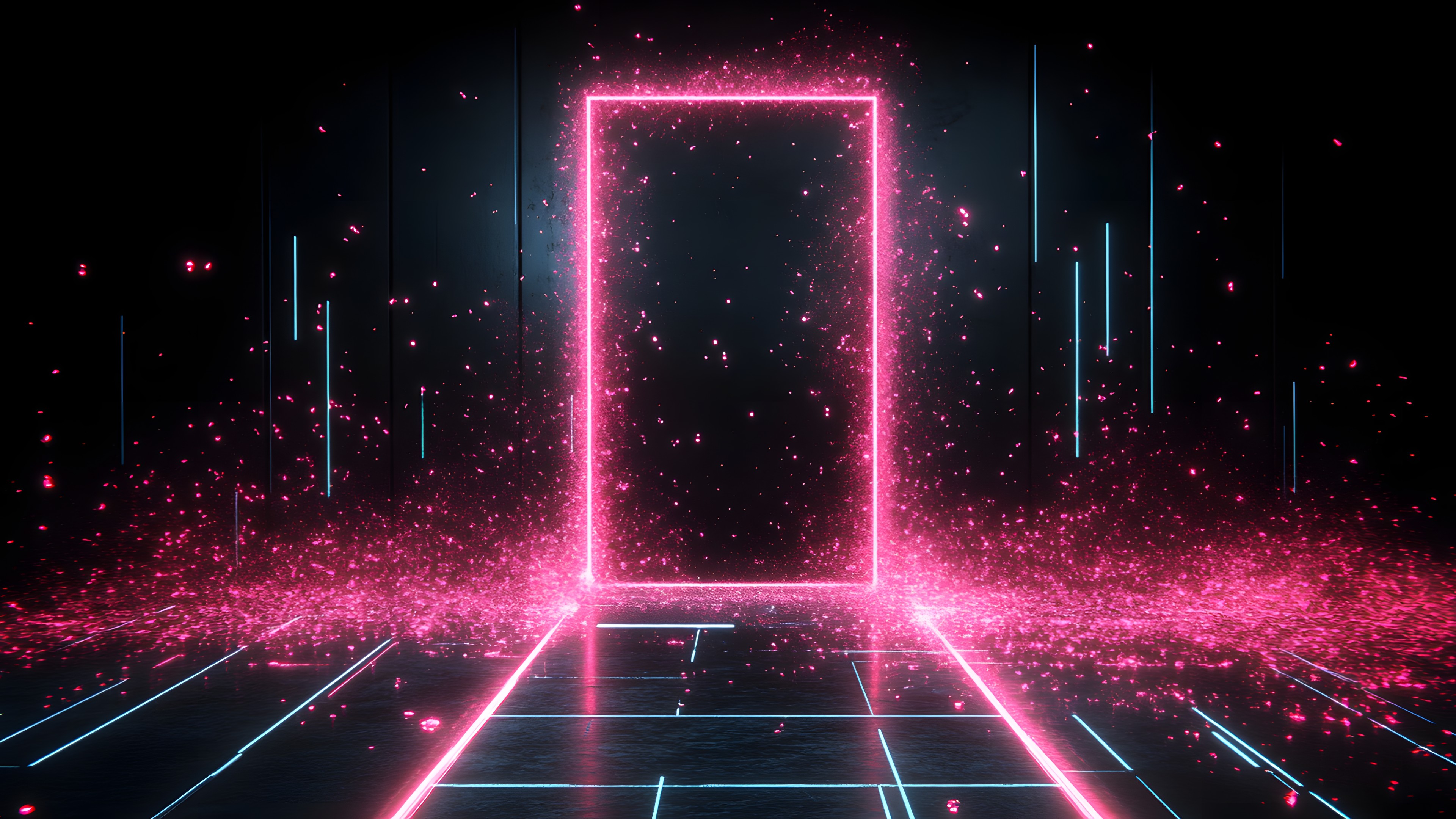 Red, Pink, Technology, Night, Neon, Graphics, Symmetry, Design, Visual Effect Lighting, Graphic design, Lens flare