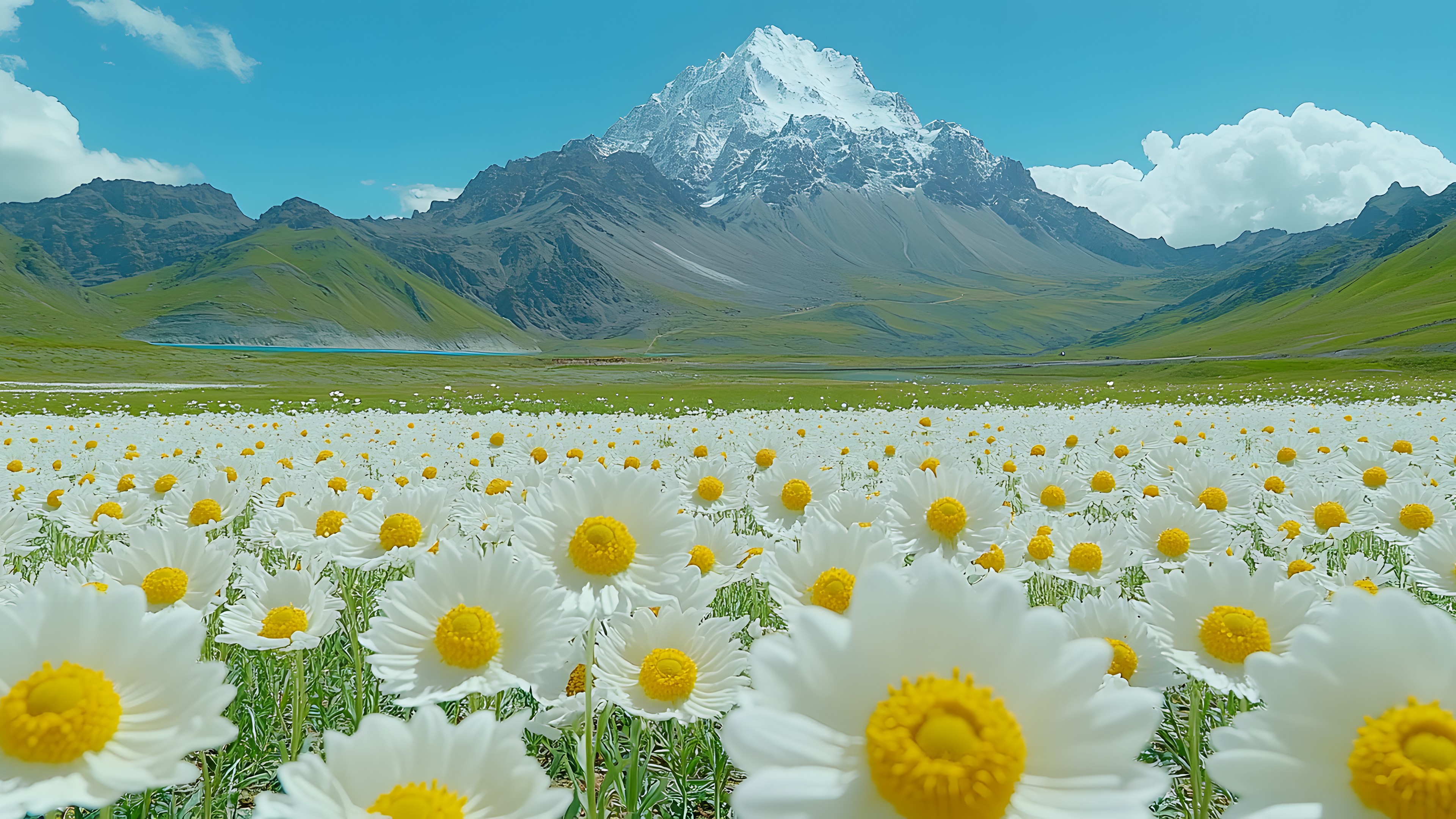 Mountain range, Petal, Alps, Hill station, Meadow, Wildflower, Field, Glacial landform, Herbaceous plant, Cumulus, Valley, Ridge, Meteorological phenomenon, Summit, Glacier, Tundra, Agriculture, Massif