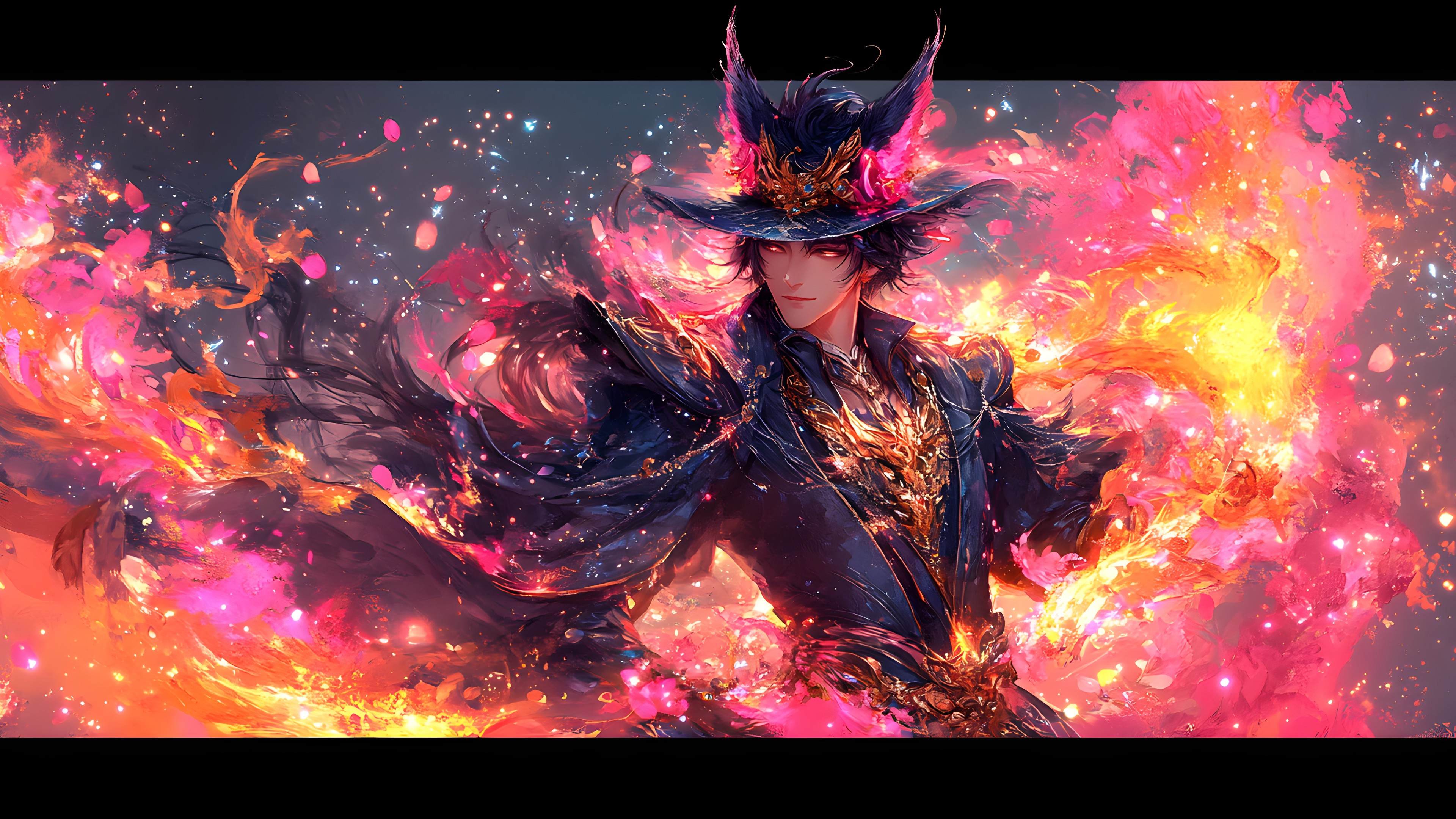 Red, Fictional character, CG artwork, Cartoon, Fire, Animation, Witch hat, Flame, Costume, Graphics, Fiction, Anime, Animated cartoon, Graphic design, Supernatural creature, Fedora