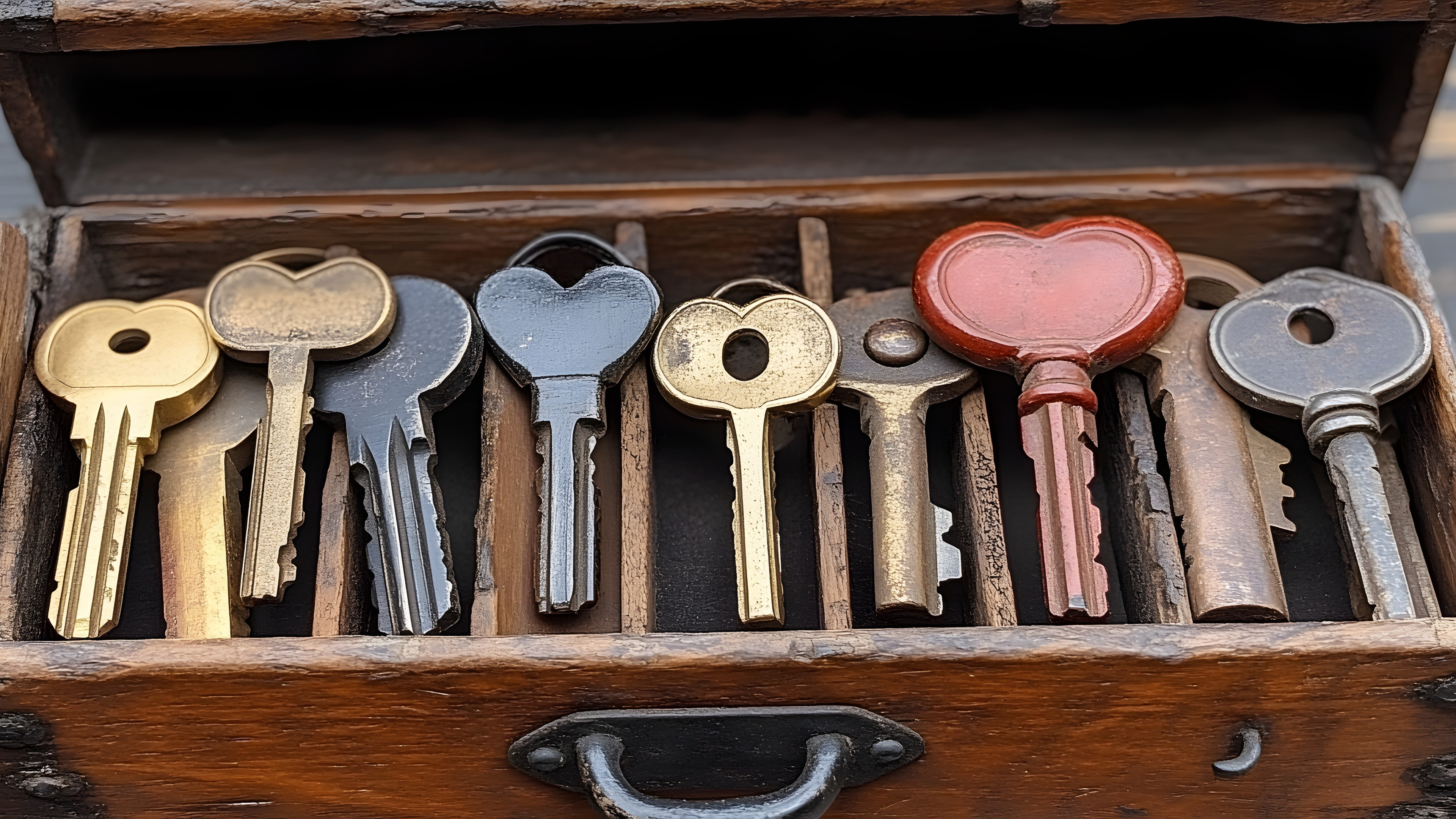 Key, Lock and key, Heart, Padlock, Security, Household hardware, Brass, Love, Still life photography, Antique