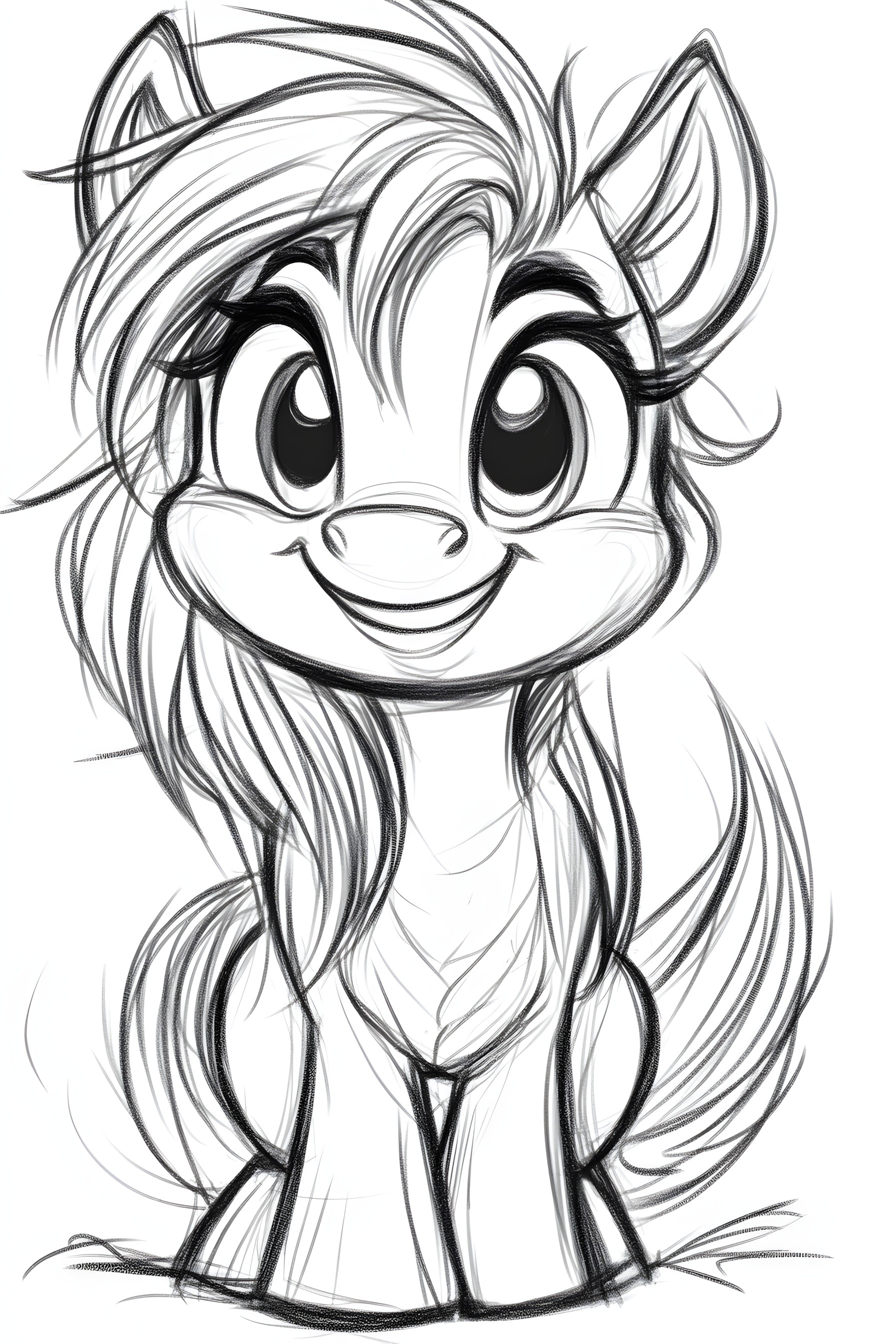 White, Vertebrate, Line art, Facial expression, Drawing, Cartoon, Snout, Coloring book, Sketch, Fictional character, Graphics, Clip art, Pony