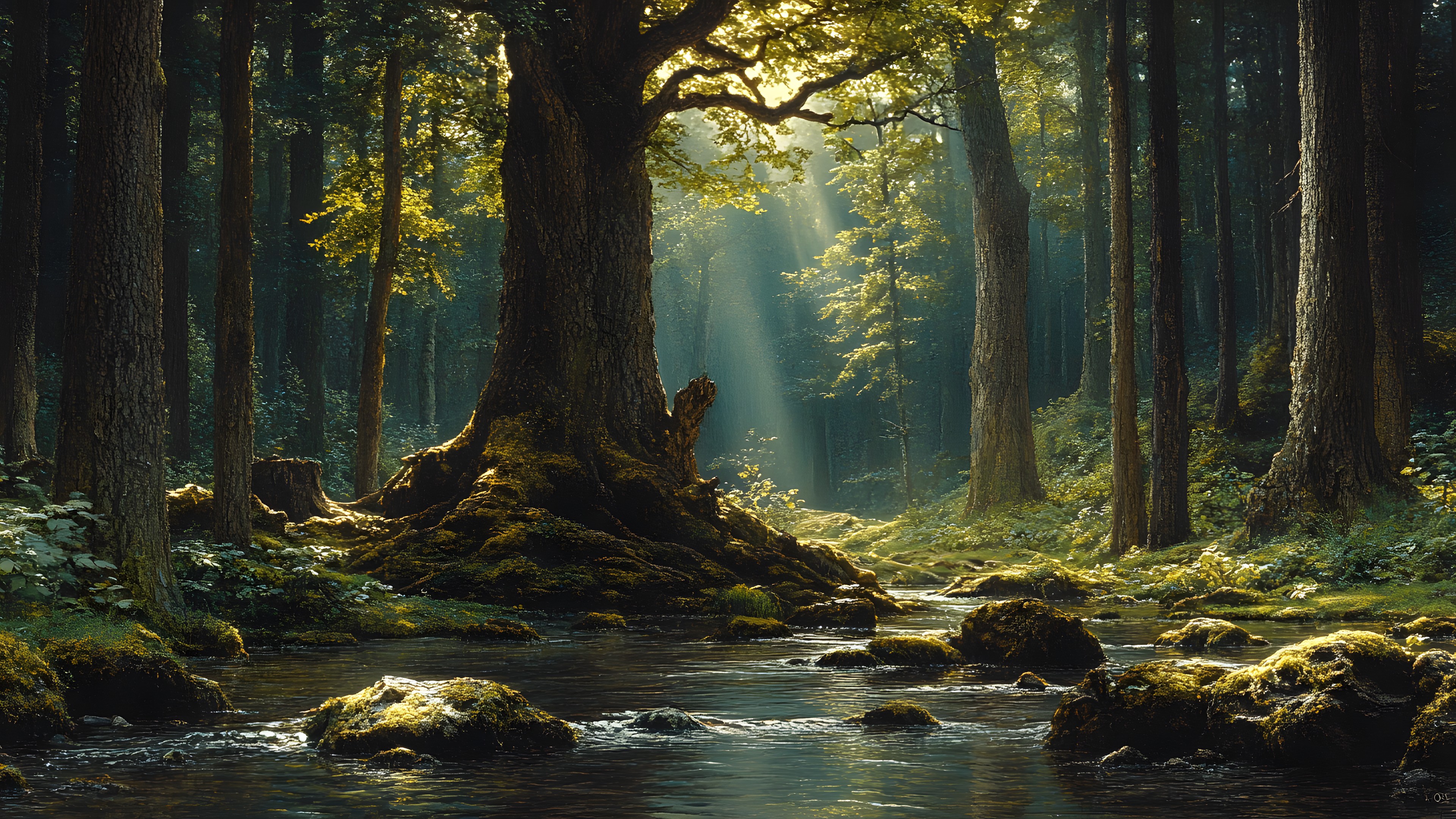 Nature, Natural environment, Natural landscape, Forest, atmospheric phenomenon, Landscape, Wilderness, Jungle, Woodland, Northern hardwood forest, Trunk, Old-growth forest, Woody plant, Rainforest, Riparian forest, Grove, Nature reserve, Temperate broadleaf and mixed forest, Valdivian temperate rain forest, Stream