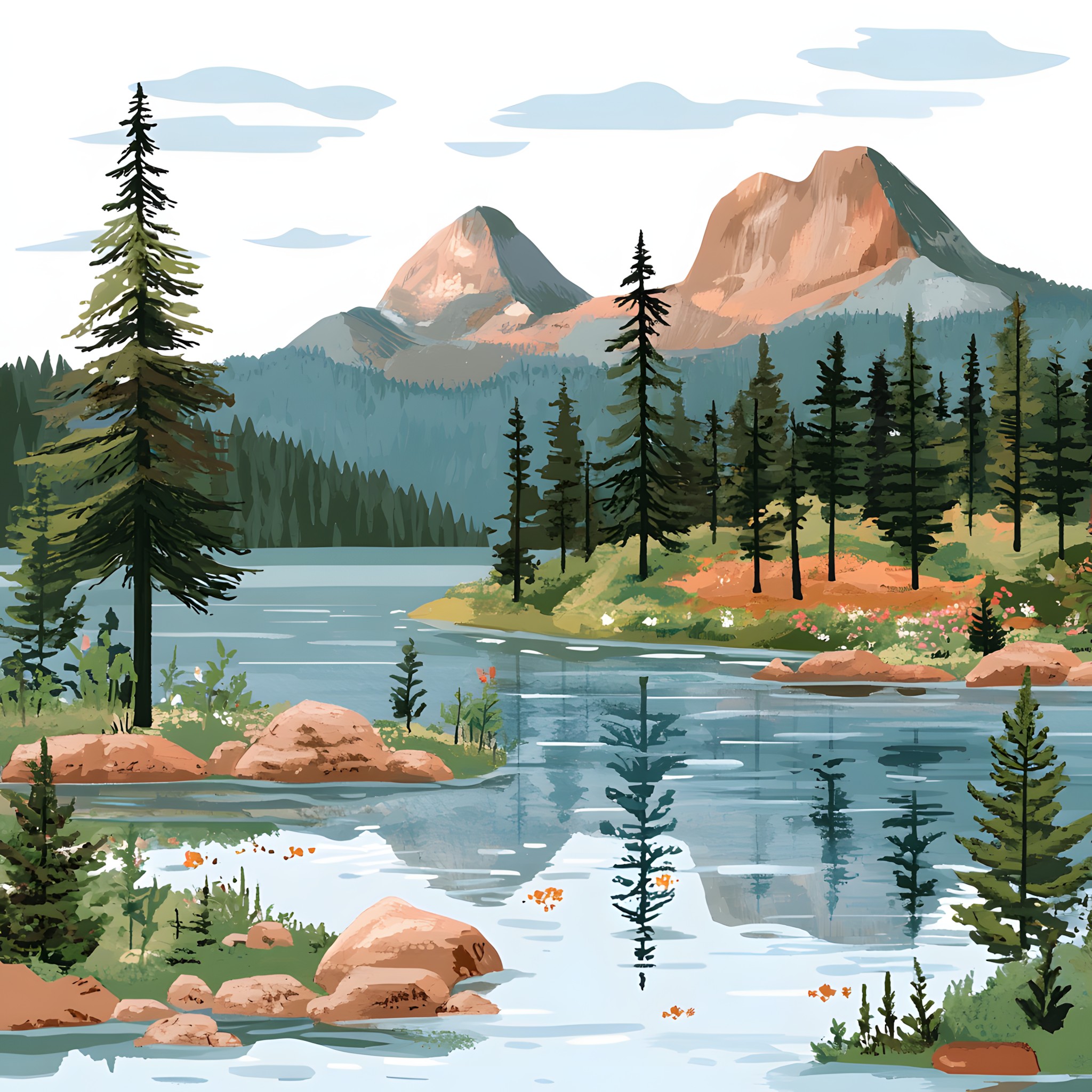 Mountainous landforms, Natural landscape, Mountain, Wilderness, Mountain range, Mountain river, Bank, Forest, Larch, Valley, Hill station, Spruce-fir forests, Reflection, Fluvial landforms of streams, Tarn, Riparian zone, Conifers, Ridge, Evergreen, Black spruce