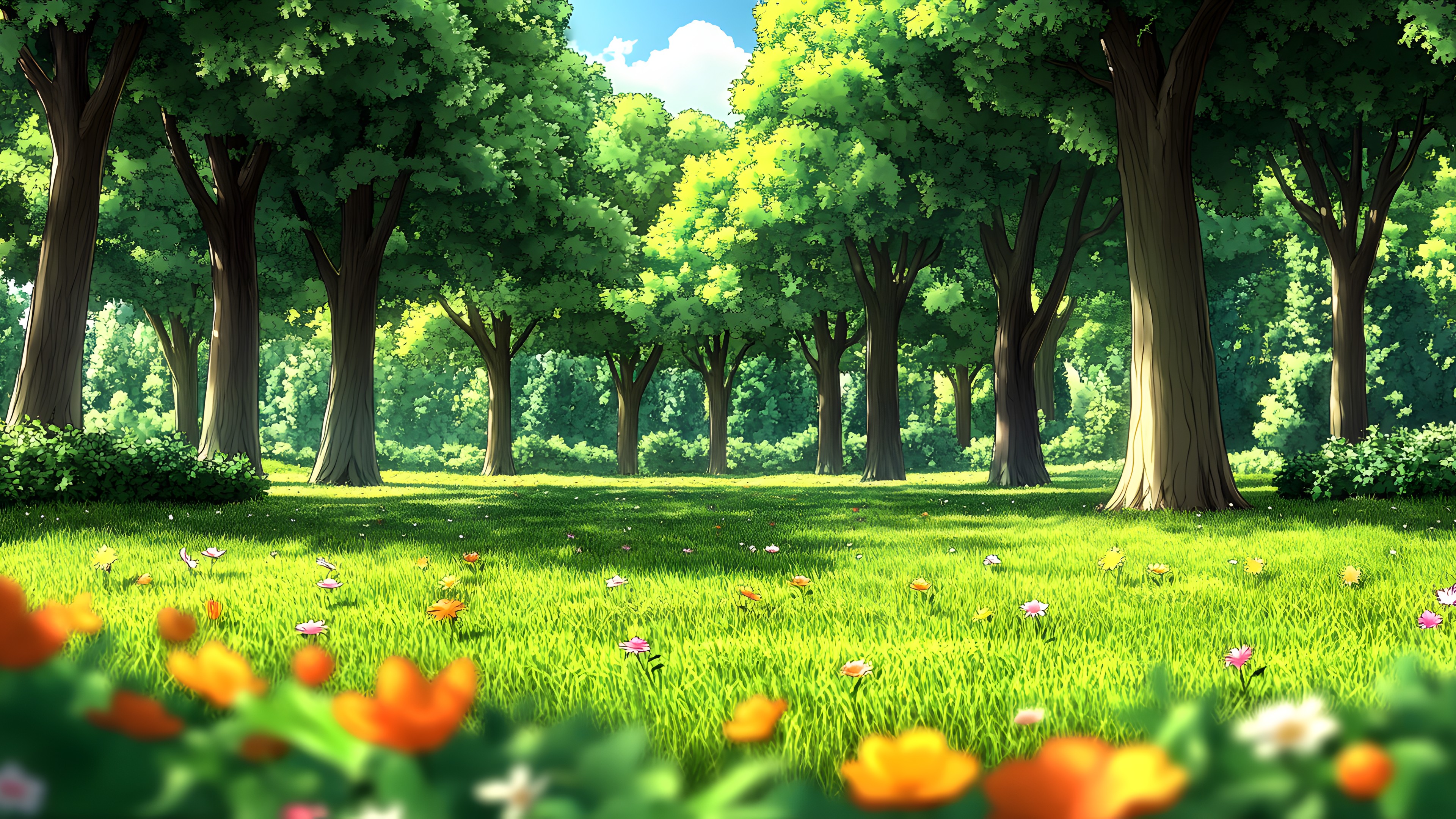 Spring, Meadow, Animation, Garden, Field, Herbaceous plant, Plantation, Animated cartoon