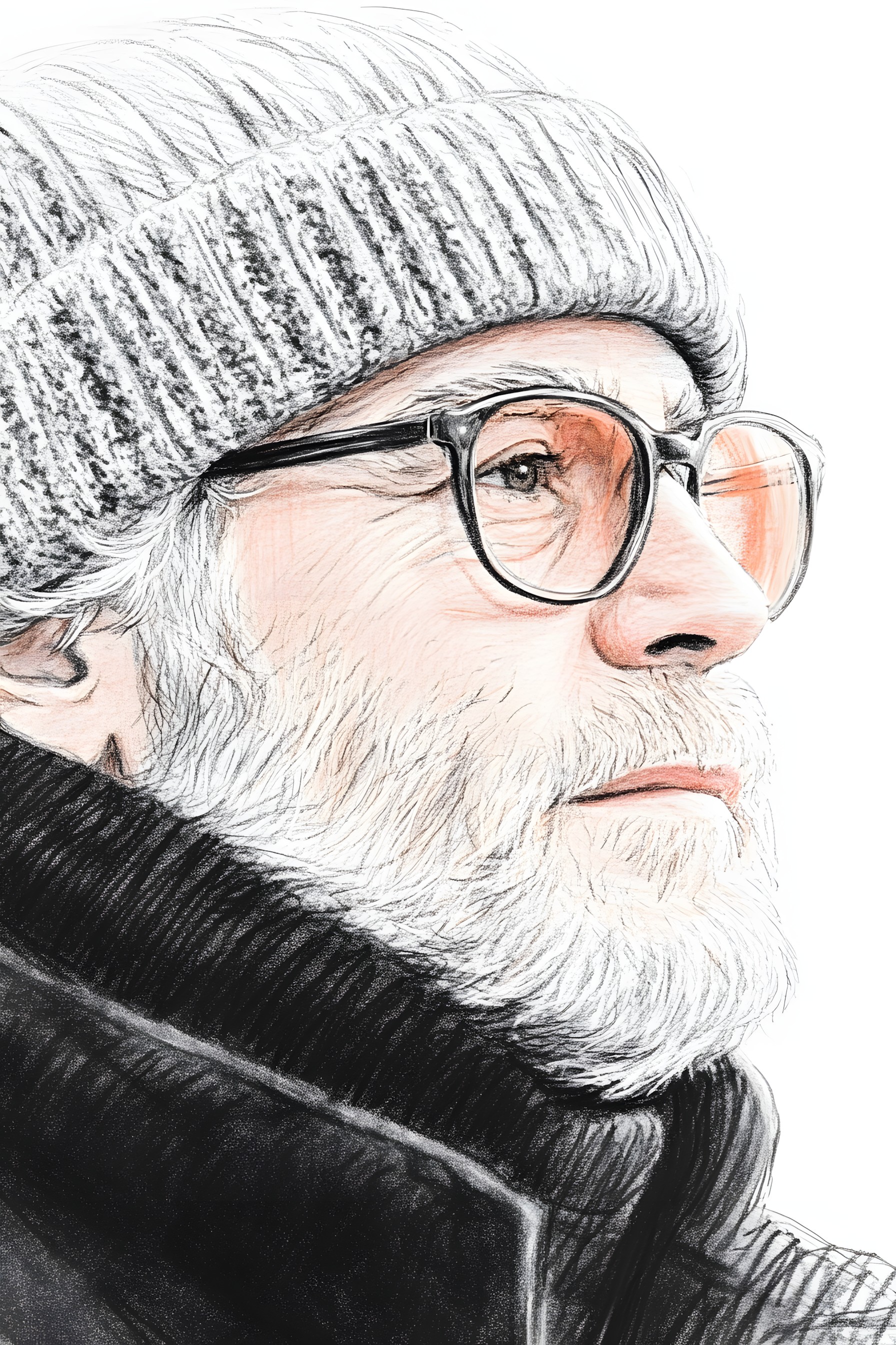 Eyewear, Glasses, Vision Care, Facial hair, Beard, Moustache, Drawing, Sketch, Self-portrait, Illustration, Goggles, Fashion illustration, Portrait, Winter, Graphics, No expression, Watercolor painting, Wrinkle