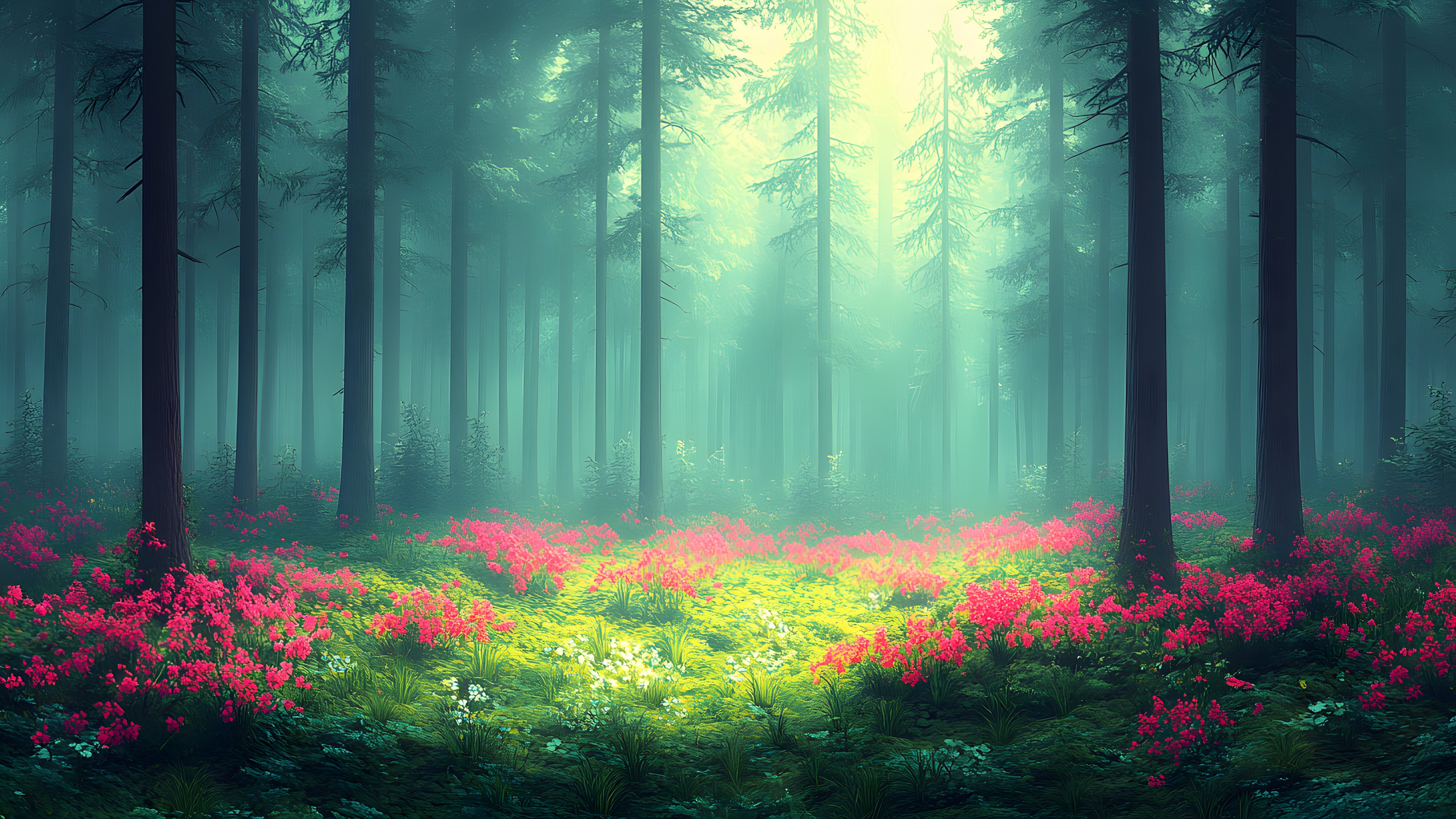 Nature, Natural environment, atmospheric phenomenon, Natural landscape, Vegetation, Forest, Mist, Spruce-fir forests, Northern hardwood forest, Grove, Woodland, Old-growth forest, Trunk, Fog, Spring, Temperate broadleaf and mixed forest, Jungle, Woody plant, Sunlight, Haze
