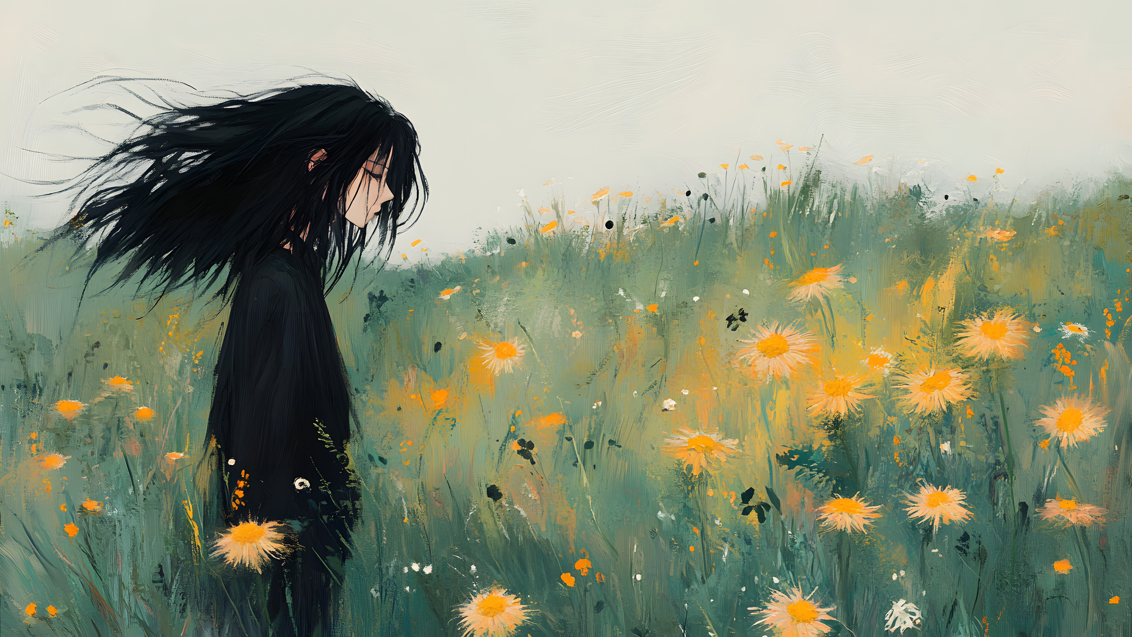 Watercolor painting, Wind, Wildflower, Animation, Acrylic paint, Anime