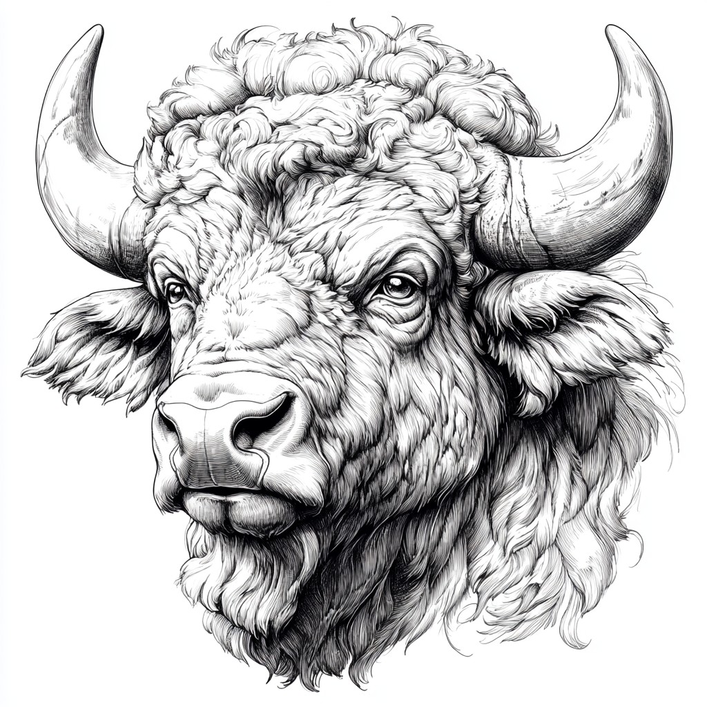 Head, Eye, Vertebrate, Jaw, Mammal, Organism, Ear, Style, Working animal, Art, Cartoon, Black-and-white, Horn, Painting, Bull, Terrestrial animal, Snout, Illustration, Drawing, Monochrome