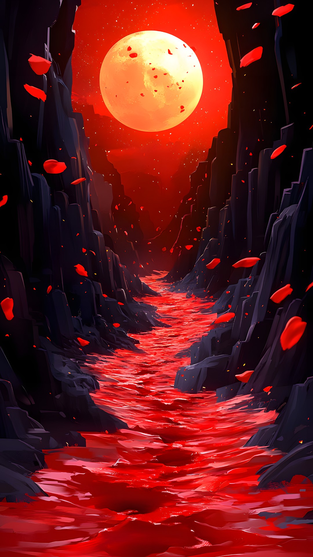 Red, Orange, geological phenomenon, Astronomical object, Red sky at morning, Night, Animation, Lava, Moonlight, Heat, Sunrise, Dusk, CG artwork, Celestial event, Fictional character