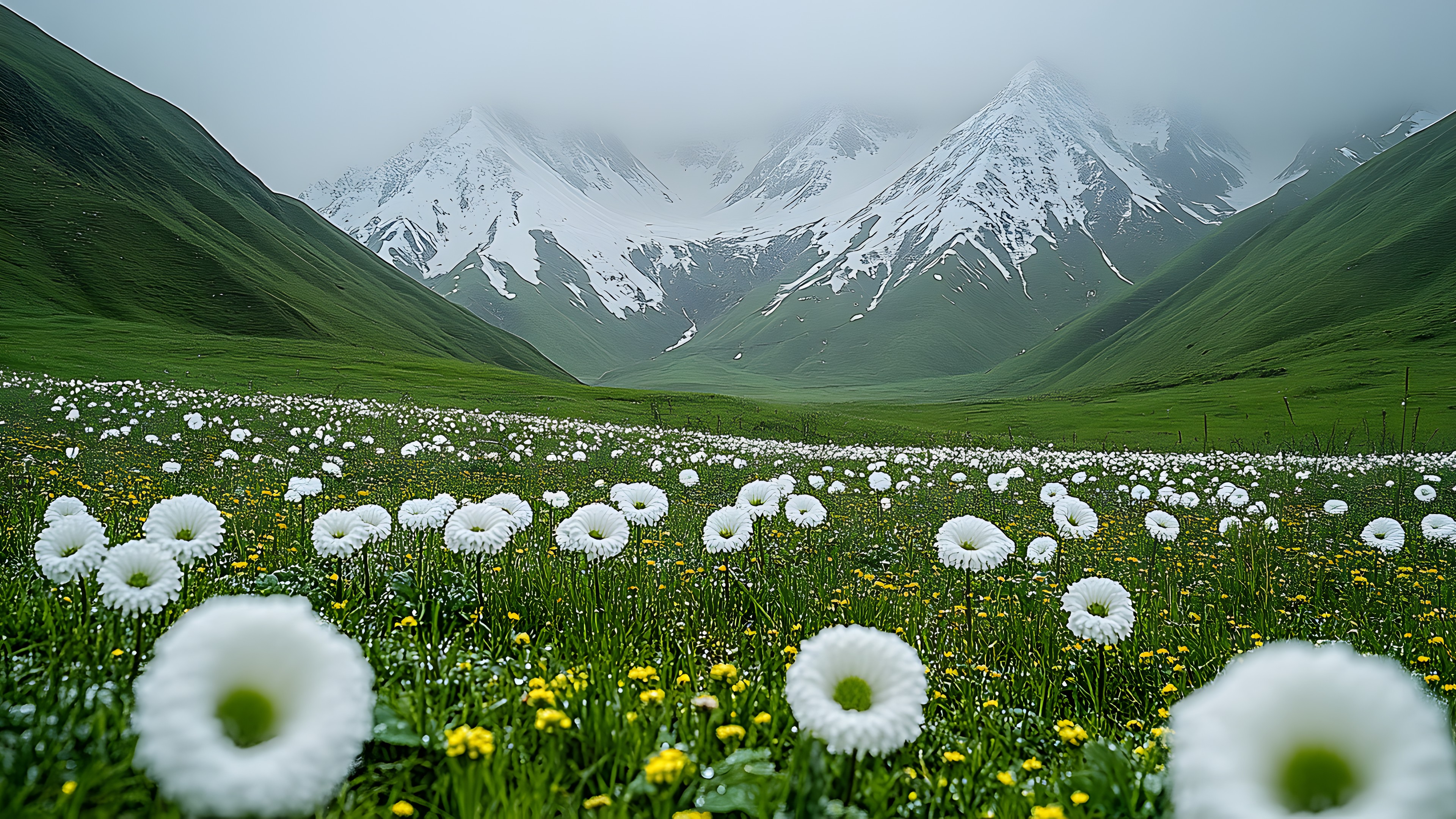Mountainous landforms, Mountain, Grassland, Mountain range, Meadow, Hill station, Pasture, Valley, Alps, Field, Prairie, Ridge, Wildflower, Glacial landform, Steppe, Summit, Tundra, Cumulus, Massif, Lilies