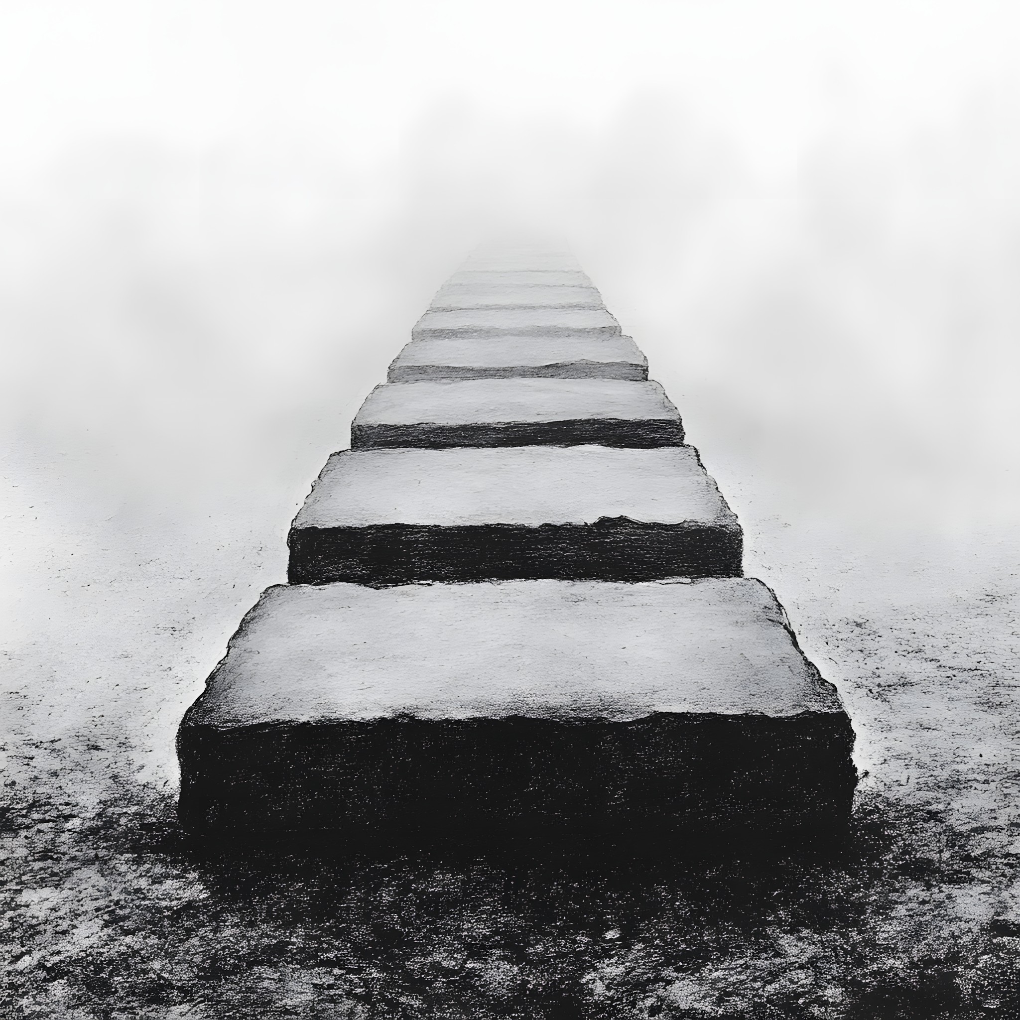 Photograph, Monochrome photography, atmospheric phenomenon, Stairs, Monochrome, Black and white, Grey, Mist, Fog, Symmetry, Still life photography, Haze